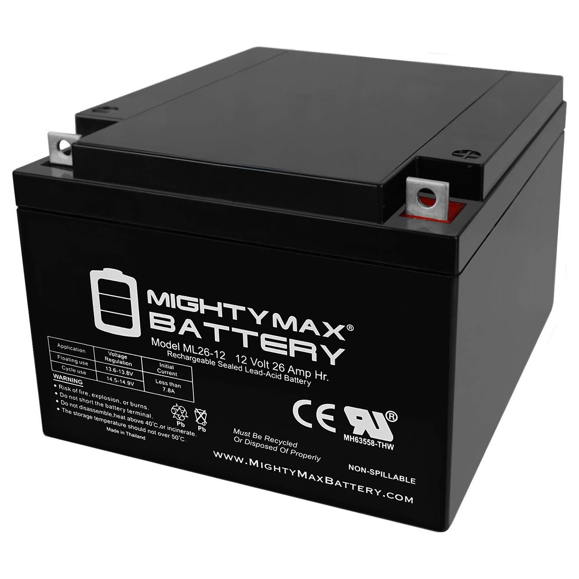 Mighty Max Rechargeable SLA AGM Battery — 12V, 26Ah, T3 Terminal, Model# MAX3461993