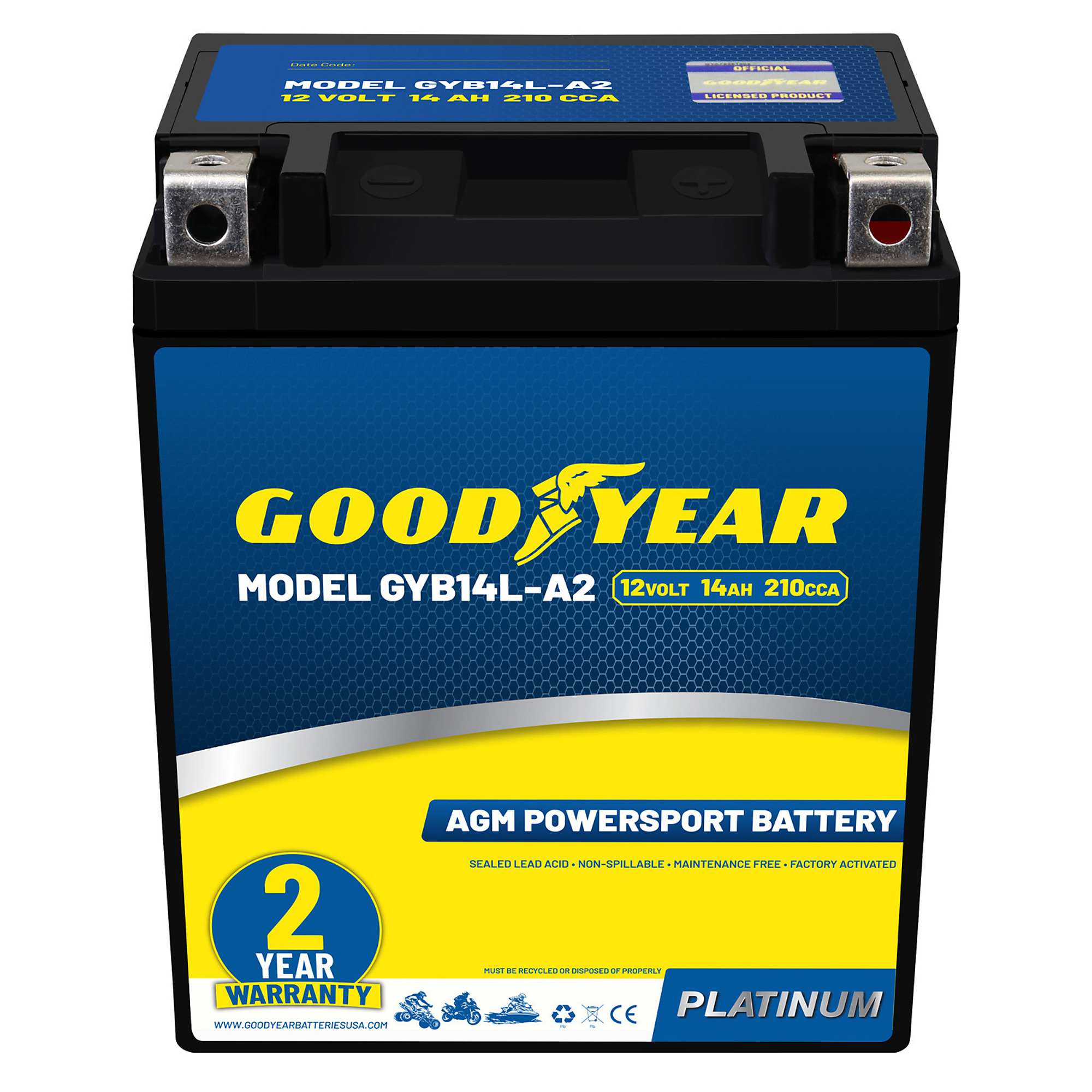 Goodyear SLA-AGM Battery — 12V, 14Ah, 210 CCA, Maintenance-Free, Model# GY4140773
