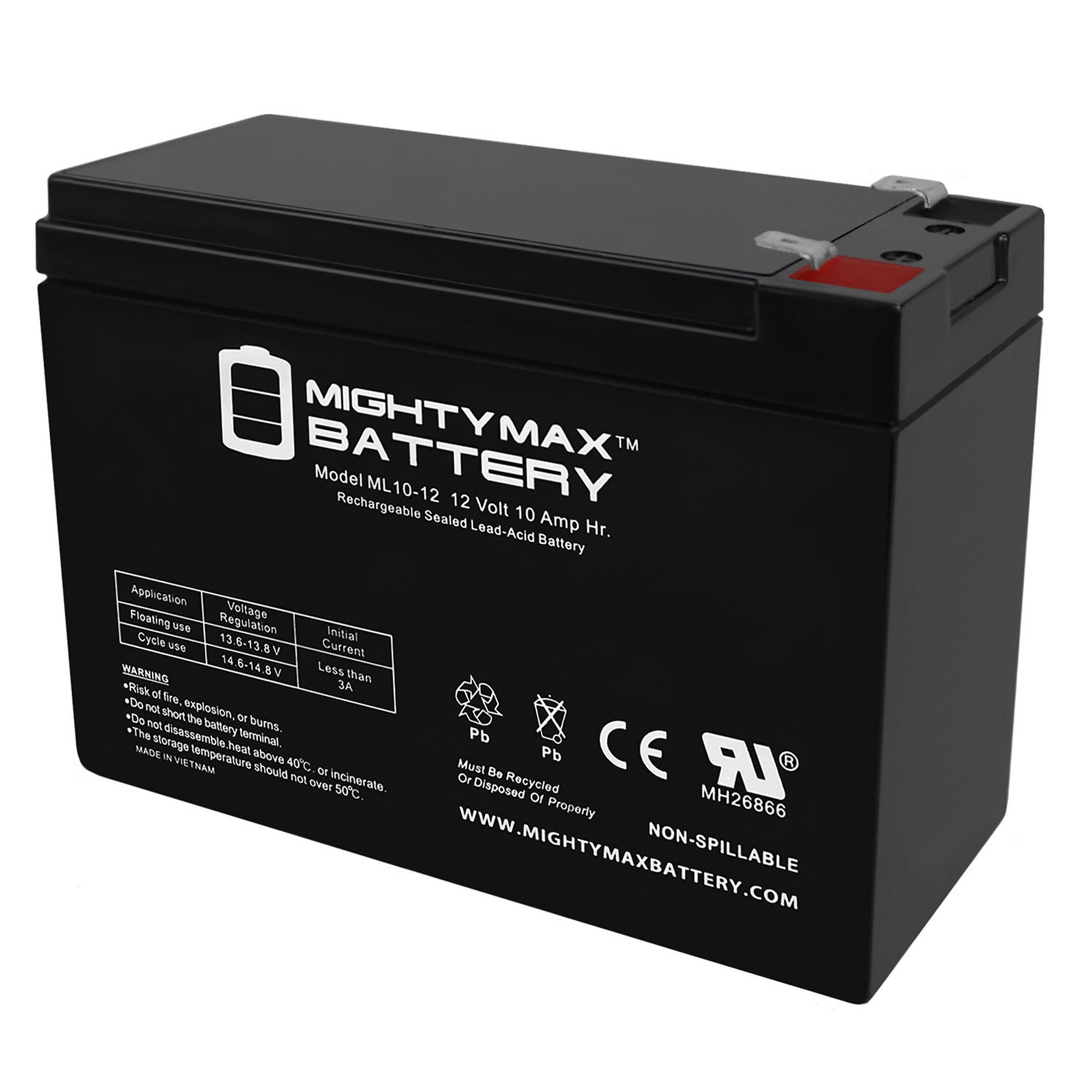 Mighty Max Rechargeable SLA AGM Battery — 12 Volt, 10Ah, F2 Terminal, Model# MAX3421768