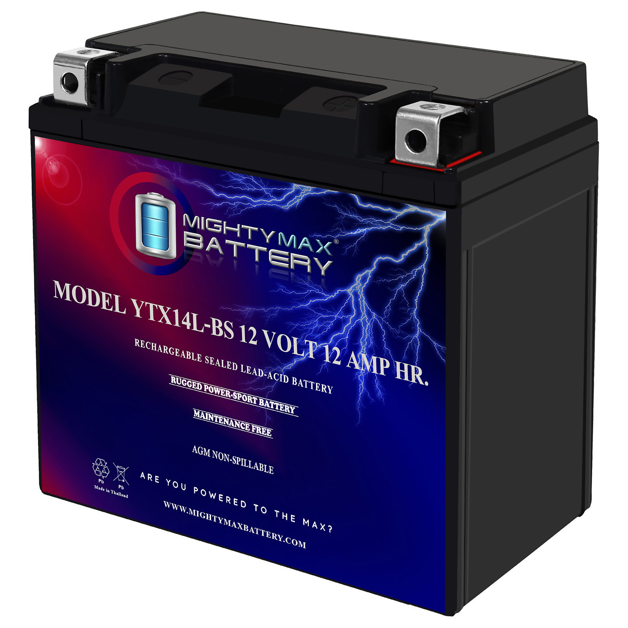 Mighty Max Battery Rechargeable Maintenance-Free SLA AGM Motorcycle Battery — 12V, 12Ah, 200 CCA, Model# MAX3485007