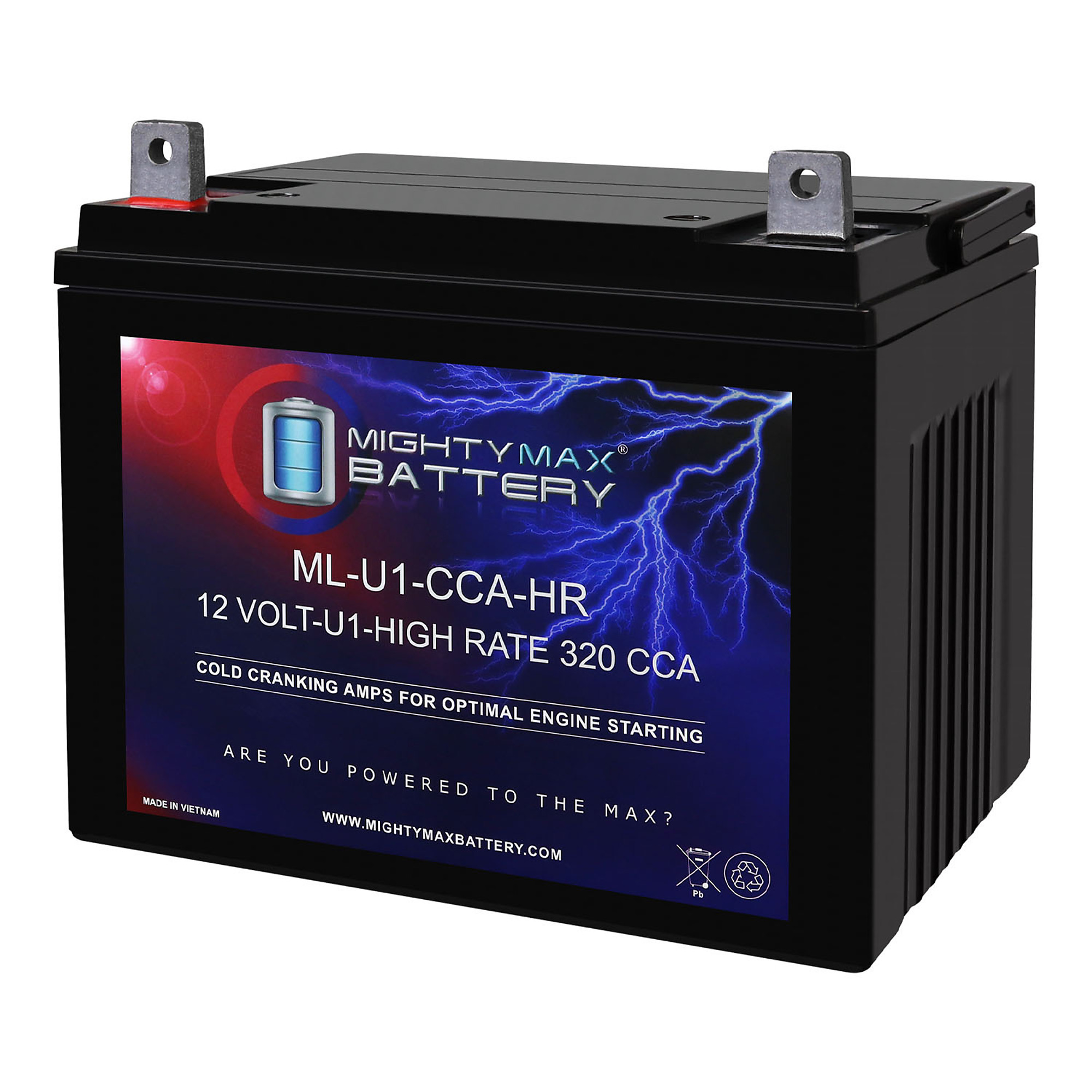 Mighty Max 12V Rechargeable SLA AGM Battery — 320 CCA, Nut and Bolt Terminal, Model# MAX3878105