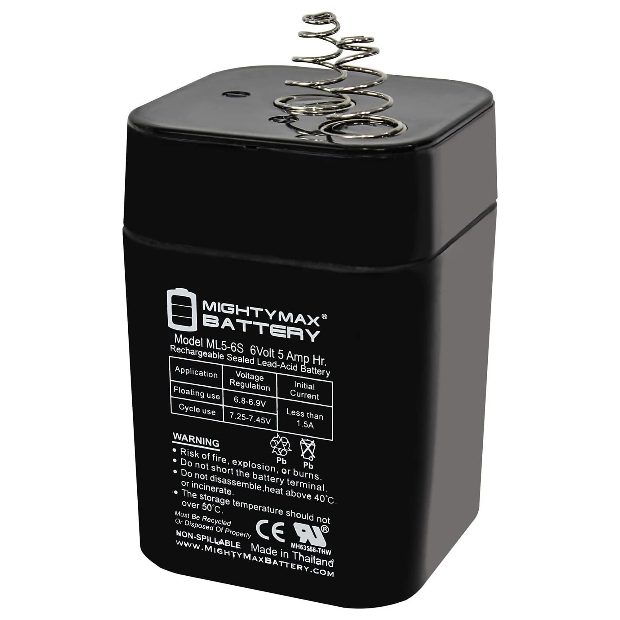 Mighty Max Battery — 6 Volt, 5Ah, Spring S2 Terminal, Rechargeable, Pack of 16, Model# MAX3985773