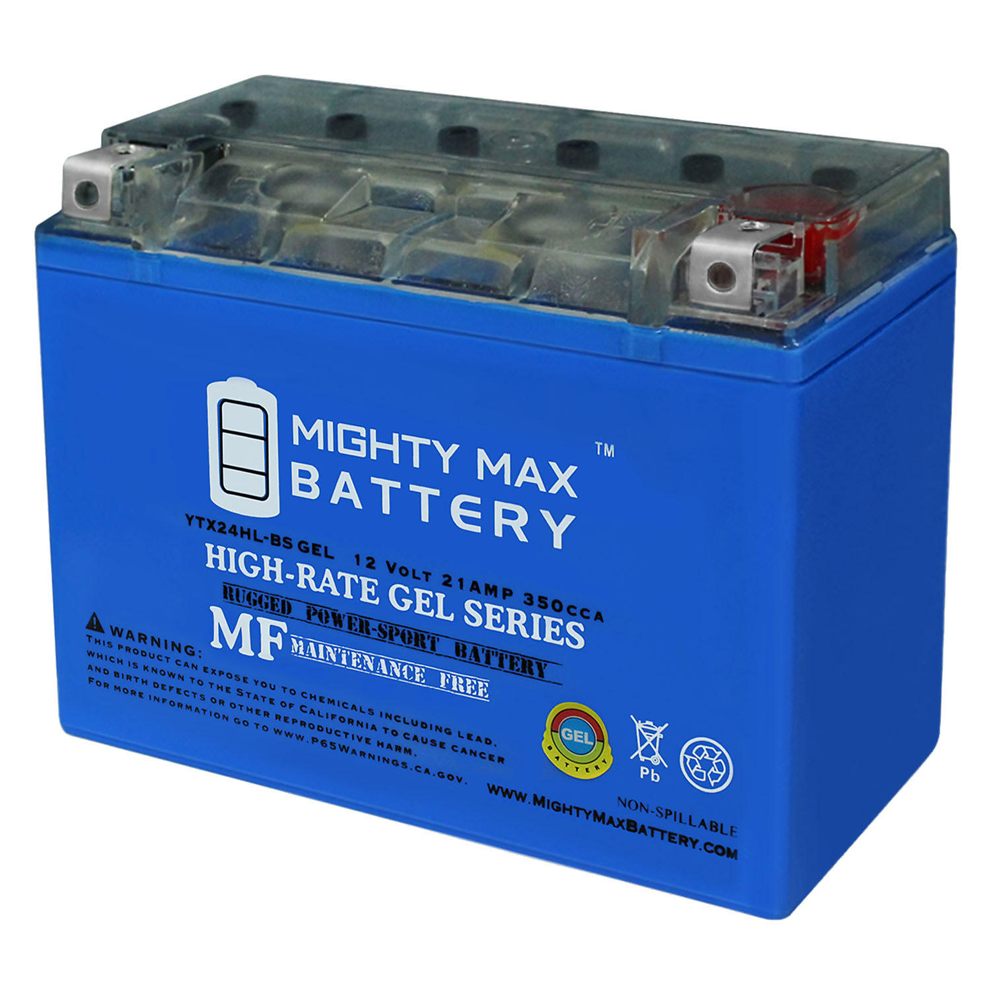 Mighty Max Battery 12V 21Ah Gel Motorcycle Battery — 350 CCA, Maintenance-Free, Model# MAX3472576