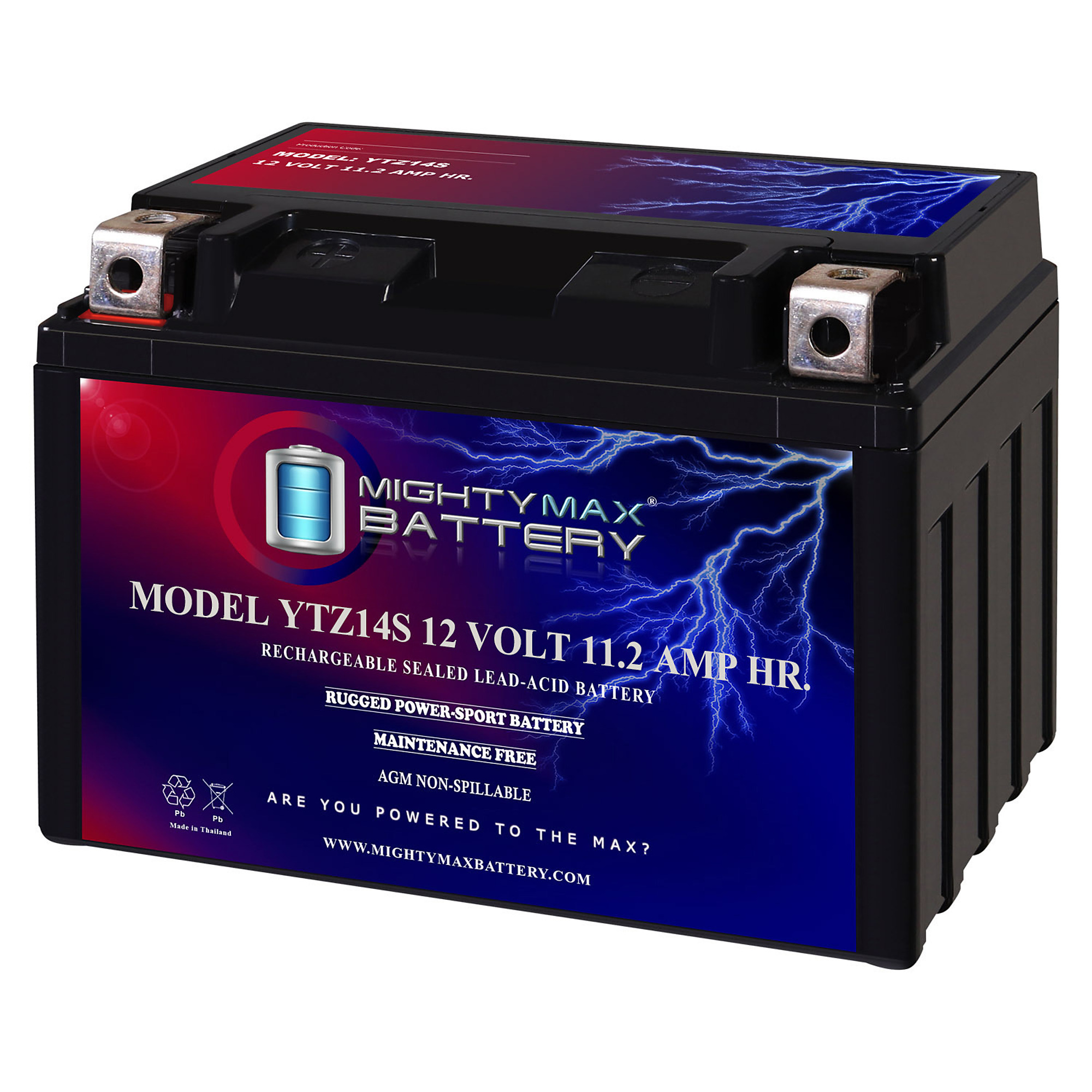 Mighty Max YTZ14S Rechargeable Maintenance-Free SLA AGM Motorcycle Battery — 12 Volt, 11.2Ah, 230 CCA, Model# MAX3485852