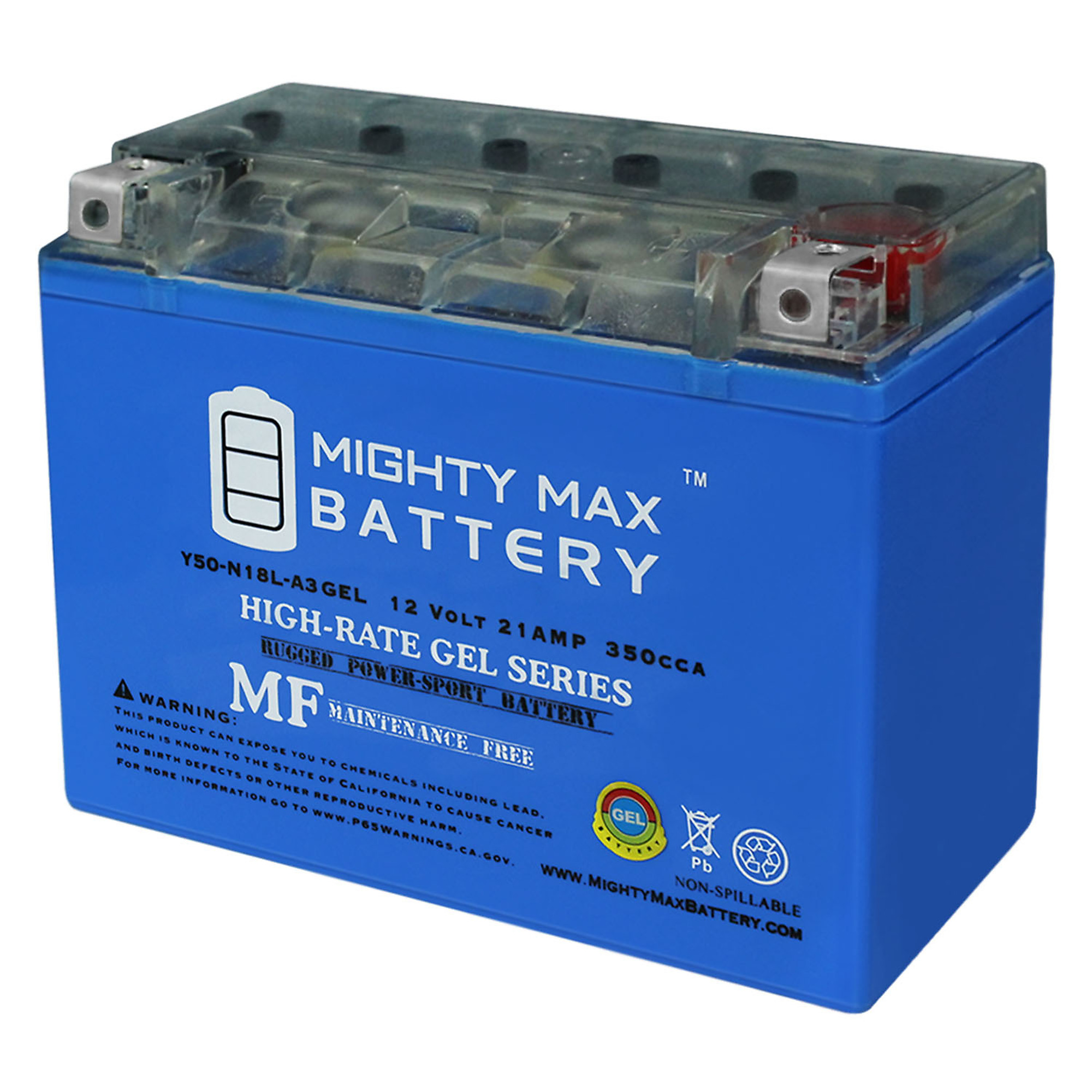 Mighty Max Battery Y50-N18L-A3 GEL — 12V, 21Ah, 350 CCA, Maintenance-Free, Rechargeable, Model# MAX3498187