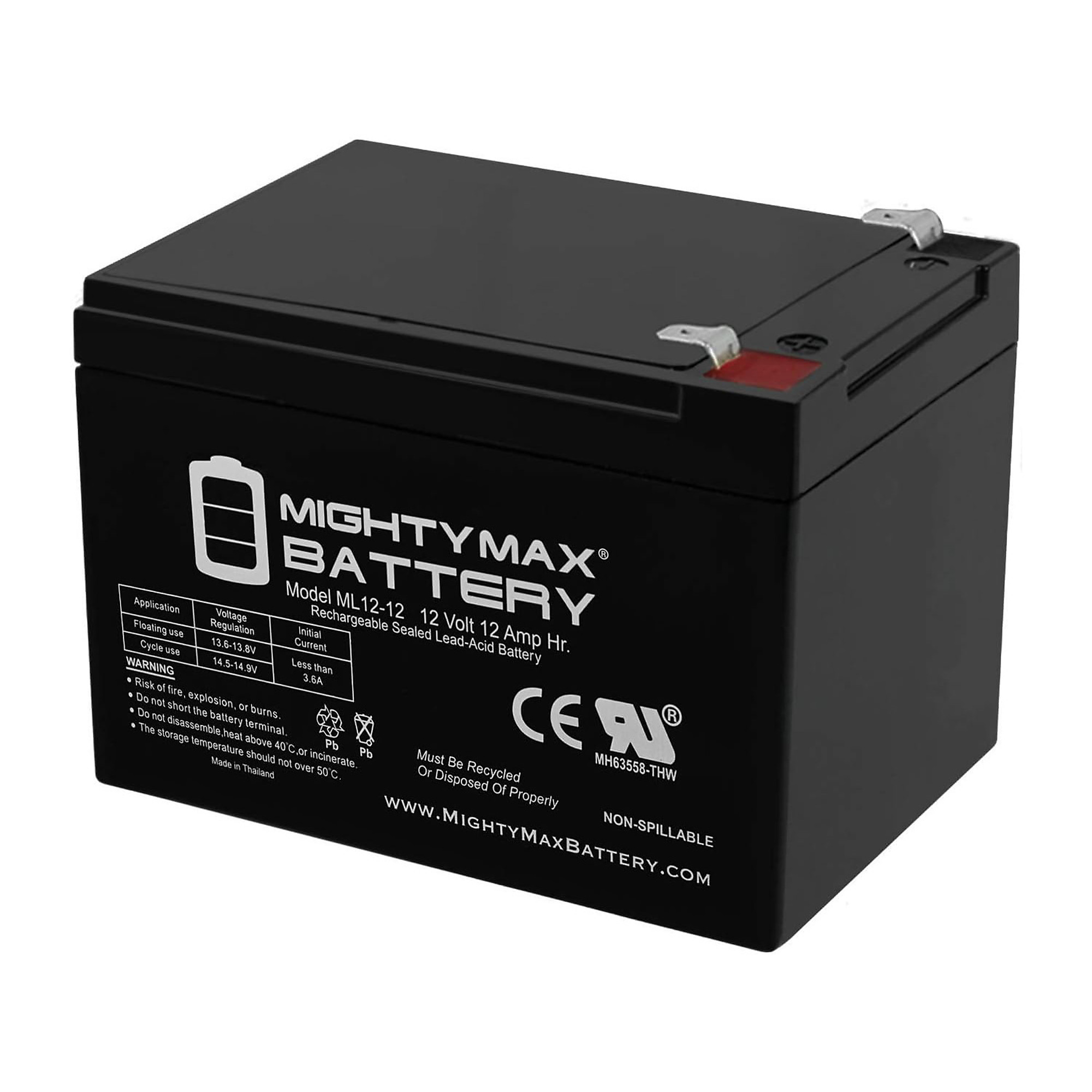Mighty Max 12 Volt 12Ah SLA Battery — AGM, Valve Regulated, Black, Model# MAX3421767