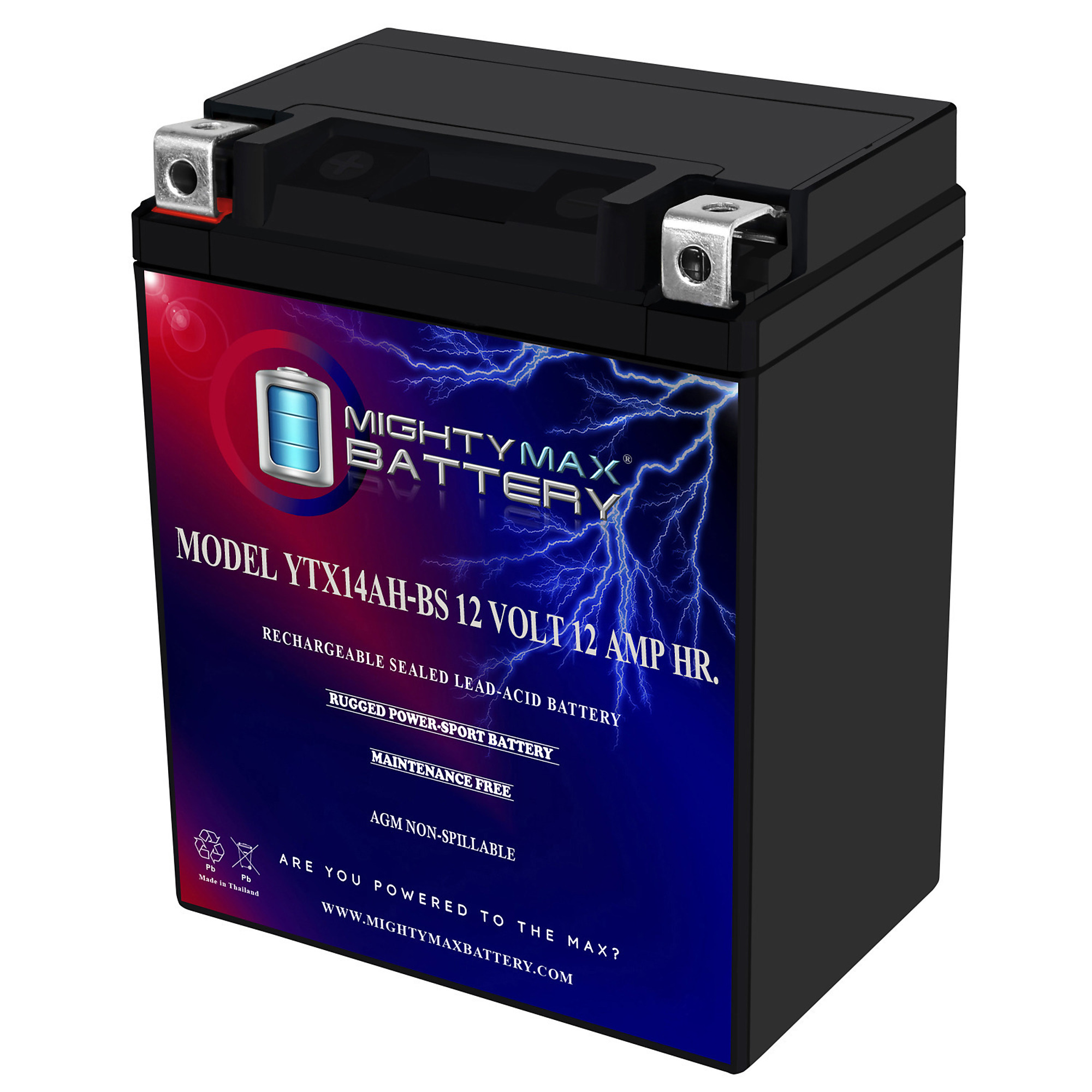 Mighty Max Battery Rechargeable Maintenance-Free SLA AGM Motorcycle Battery — 12V, 12Ah, 210 CCA, Model# MAX3472696