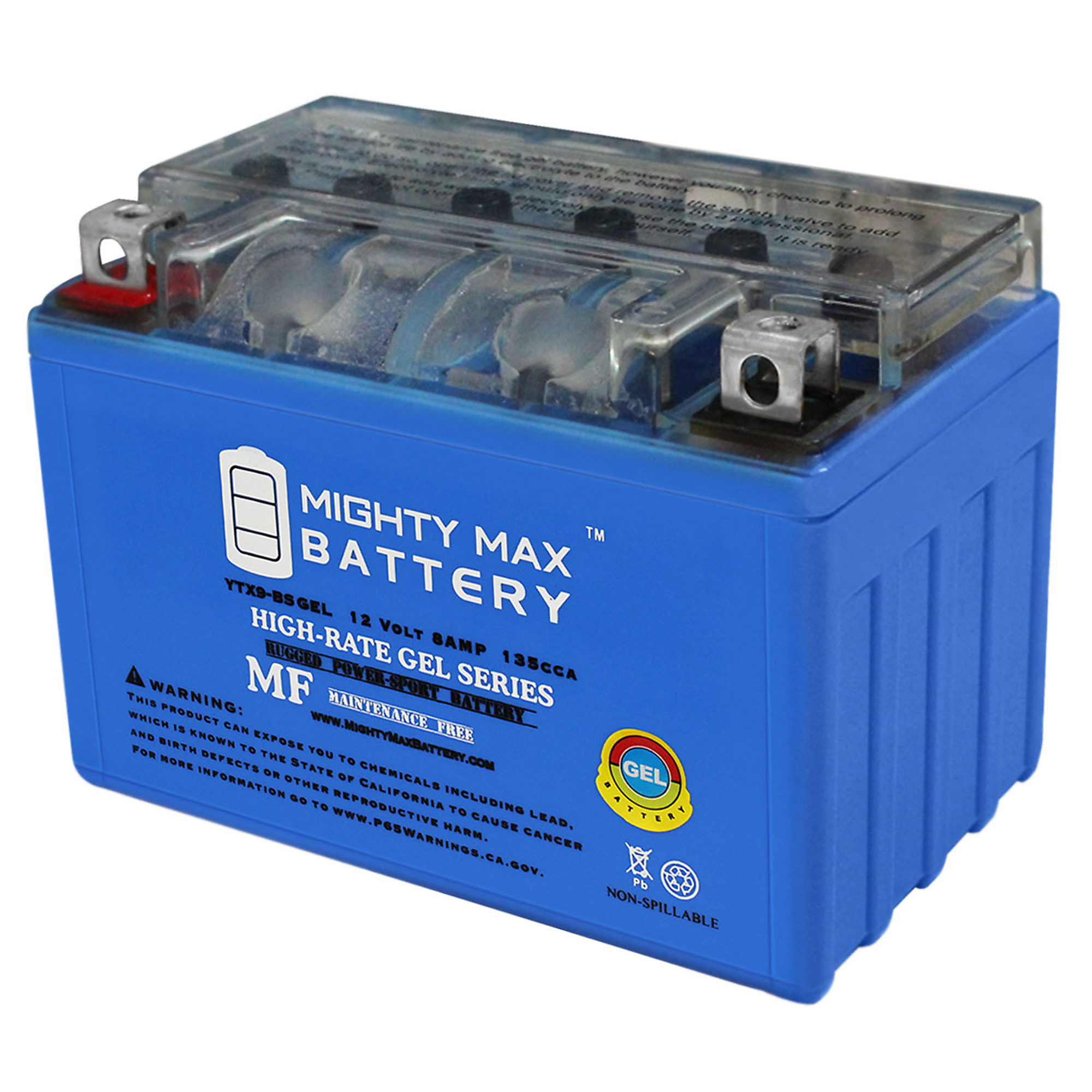 Mighty Max Battery YTX9-BS Gel — 12V, 8Ah, 135 CCA, Rechargeable, Maintenance-Free, Model# MAX3472042