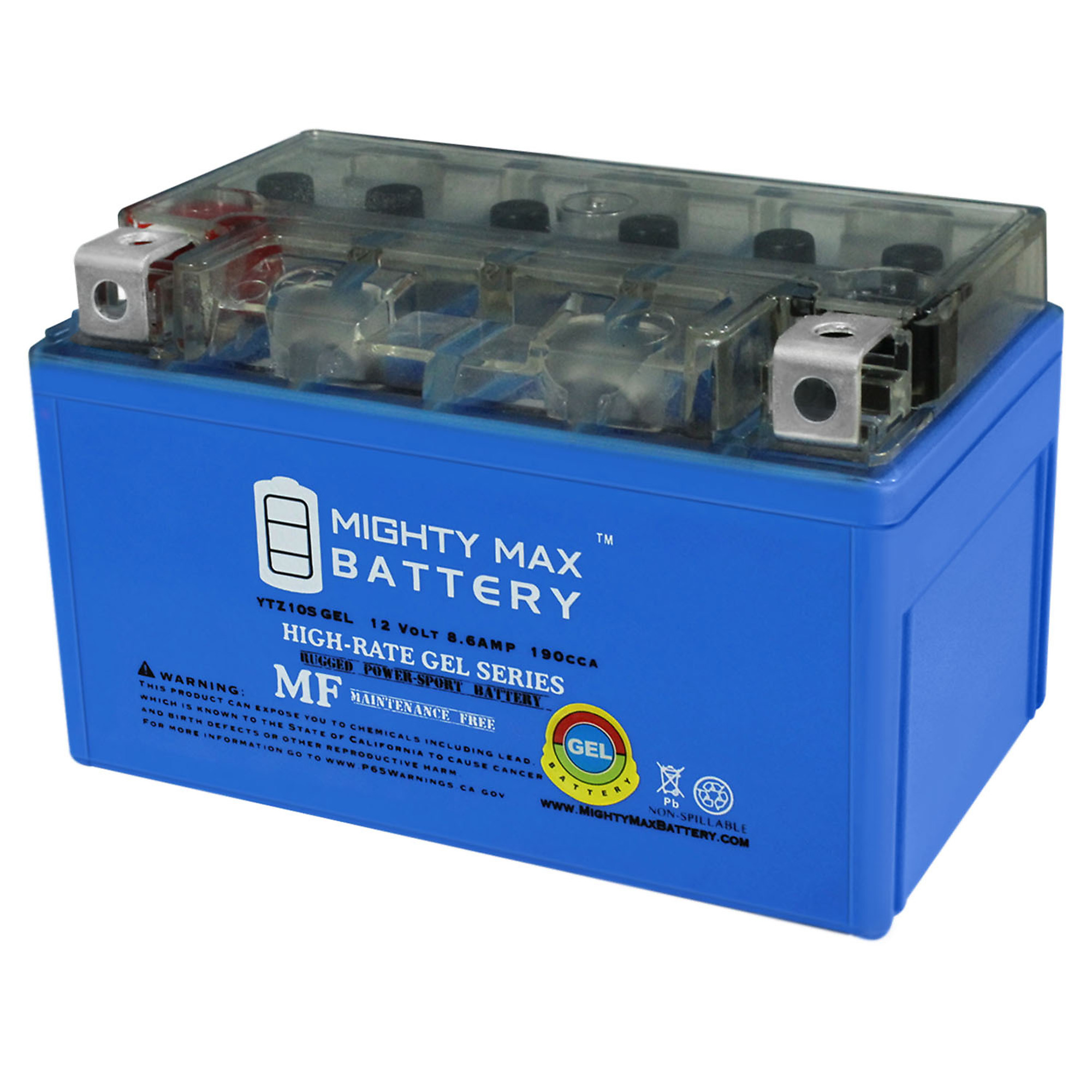 Mighty Max YTZ10S GEL Motorcycle Battery — 12V, 8.6Ah, 190 CCA, Maintenance-Free, Rechargeable, Model# MAX3471708