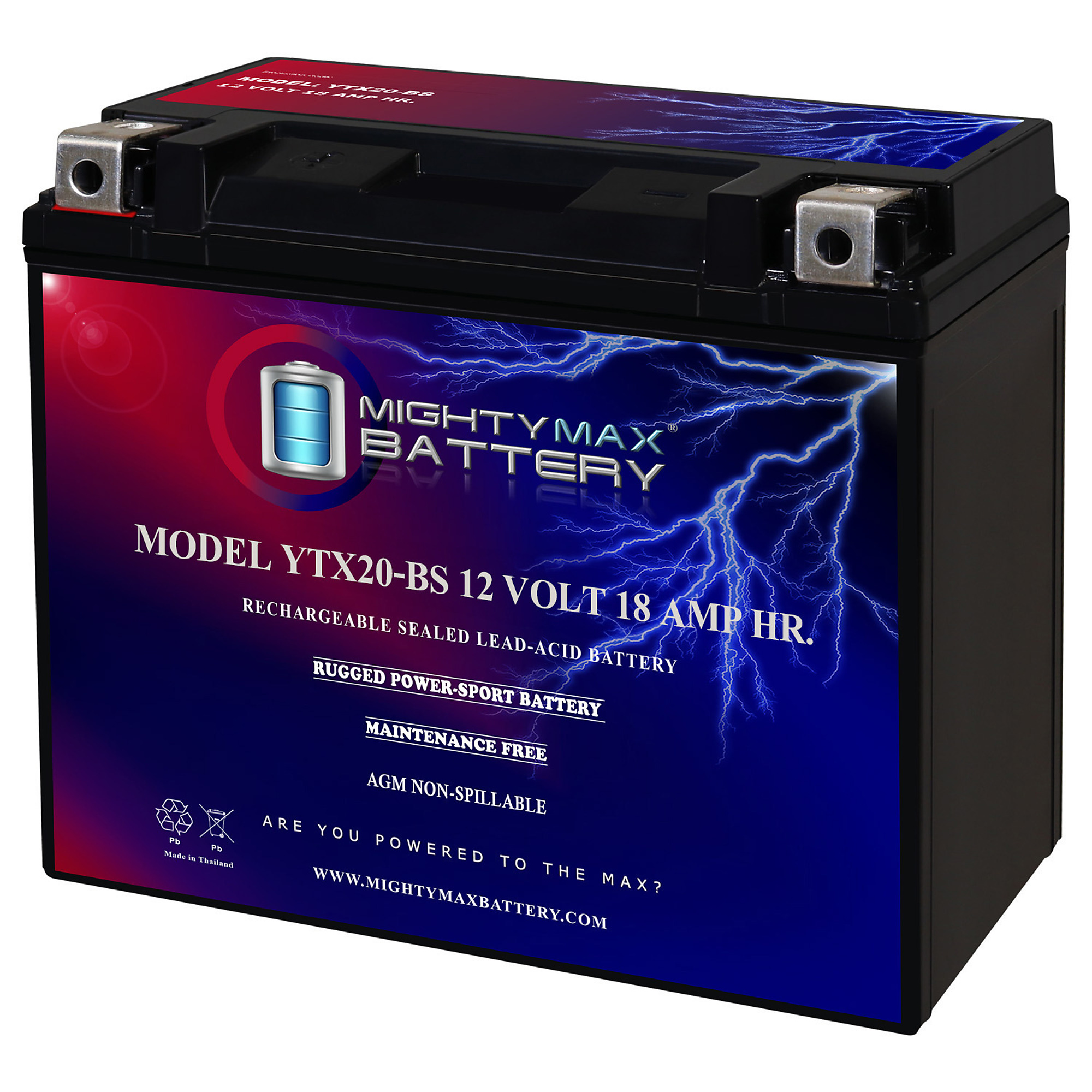 Mighty Max Battery YTX20-BS — 12 Volt, 18Ah, 270 CCA, Rechargeable ...