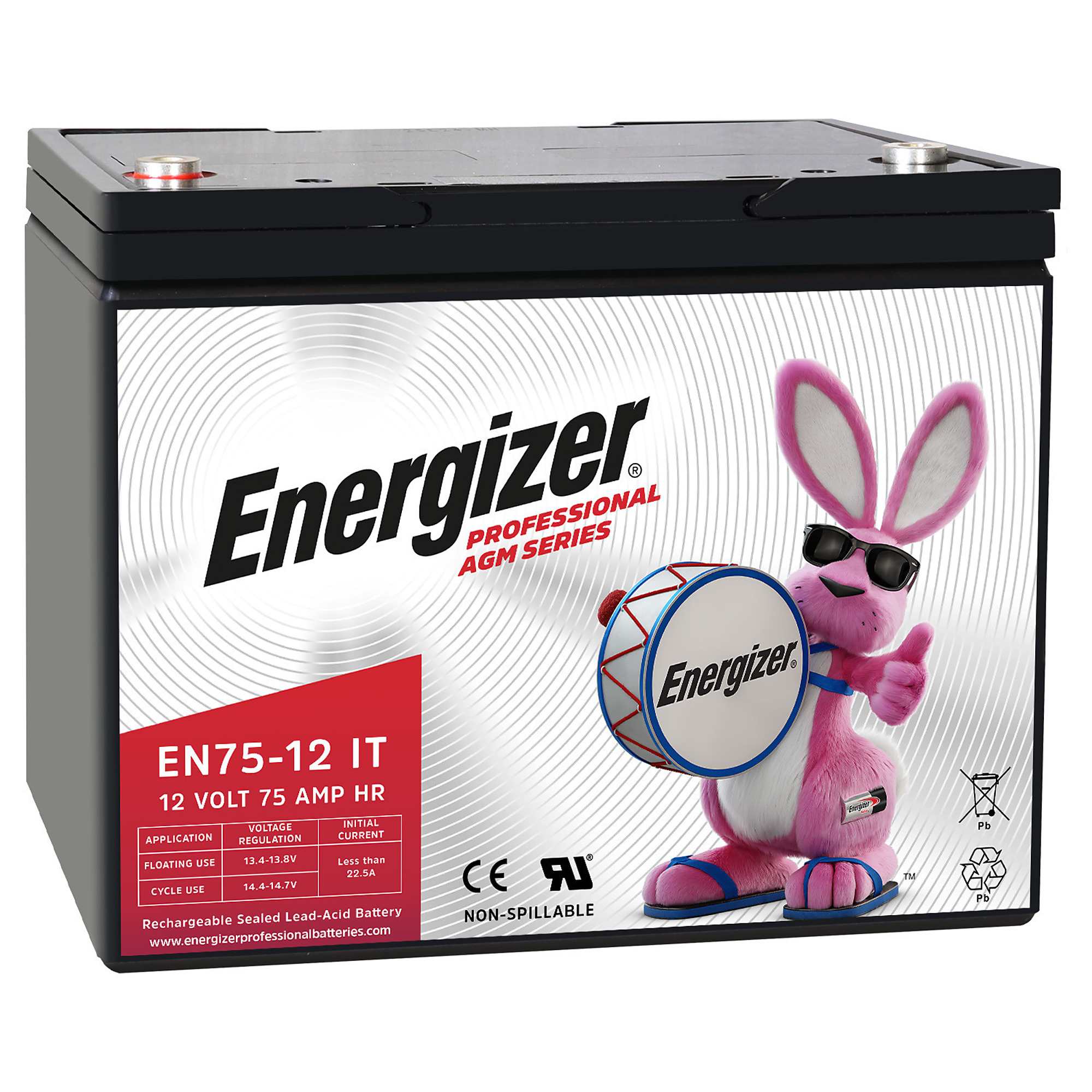 Energizer Sealed Lead Acid AGM Rechargeable Battery — 12V, 75Ah, Maintenance-Free, 2-Pack, Model# EN4148455