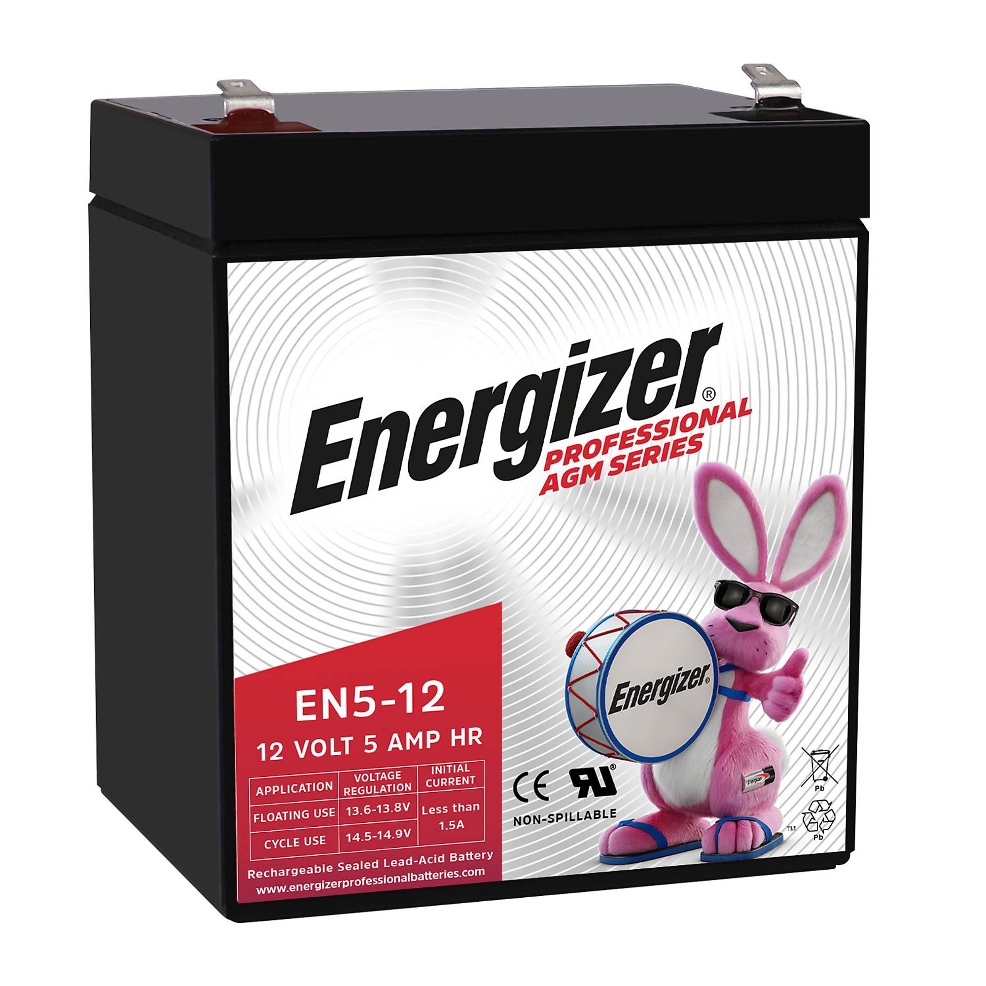 Energizer Sealed Lead Acid AGM Battery — 12V, 5Ah, Long-Lasting, Rechargeable, 12-Pack, Model# EN4148443