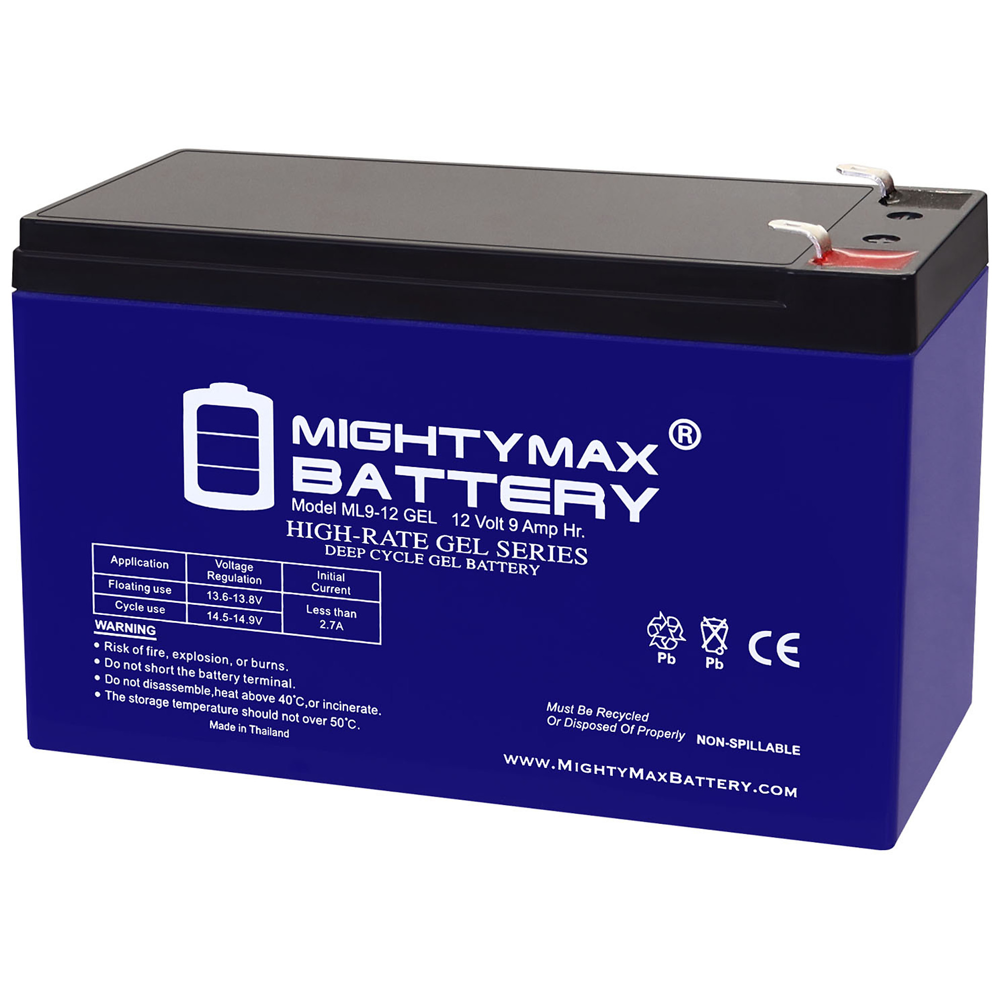 Mighty Max Rechargeable SLA AGM Battery — 12V, 9Ah, GEL Type, F2 Terminal, 2-Pack, Model# MAX4094244