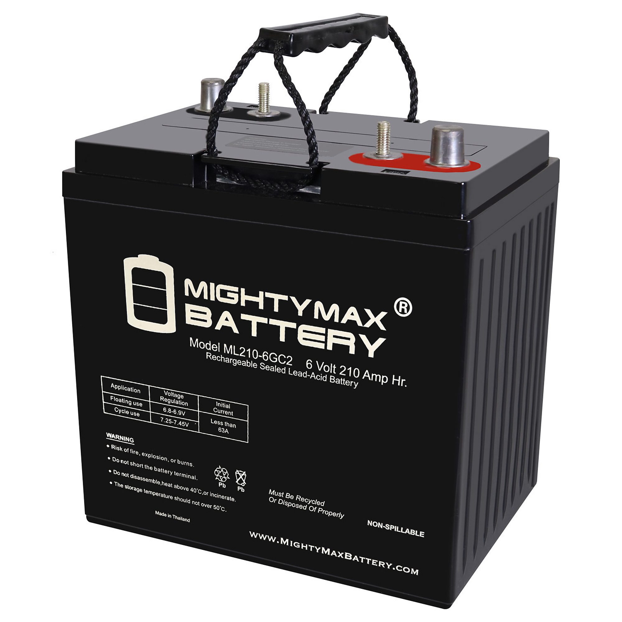 Mighty Max 6 Volt Rechargeable SLA AGM Battery — 210Ah, Dual Terminal ...