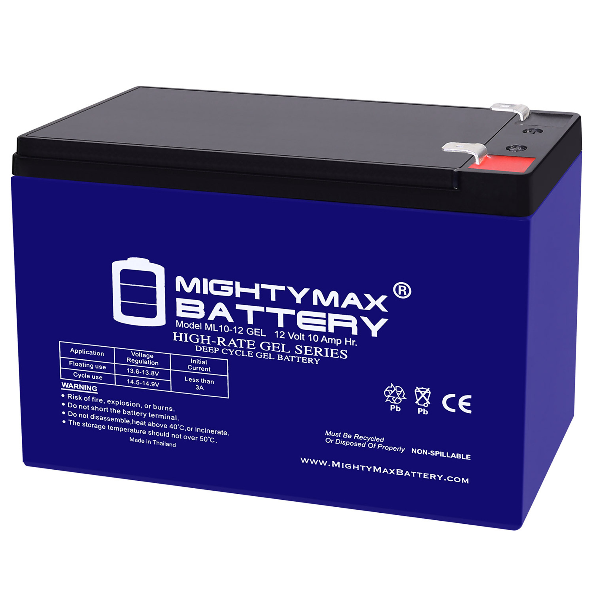 Mighty Max Rechargeable SLA AGM Battery — 12 Volt, 10Ah, Gel Type, F2 Terminal, Model# MAX4057493