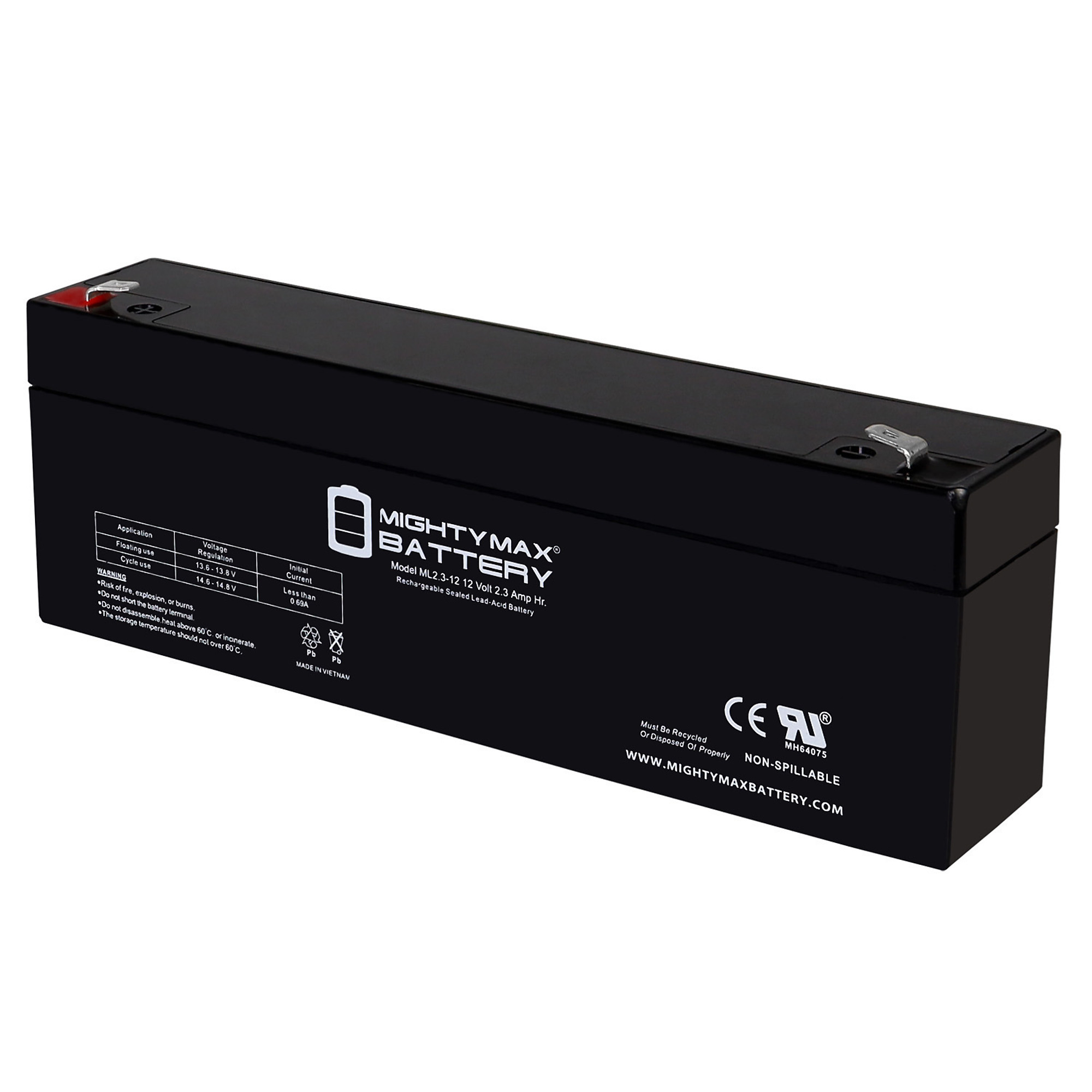 Mighty Max Battery Rechargeable SLA AGM Battery — 12 Volt, 2.3Ah, F1 Terminal, 10 Pack, Model# MAX4138141