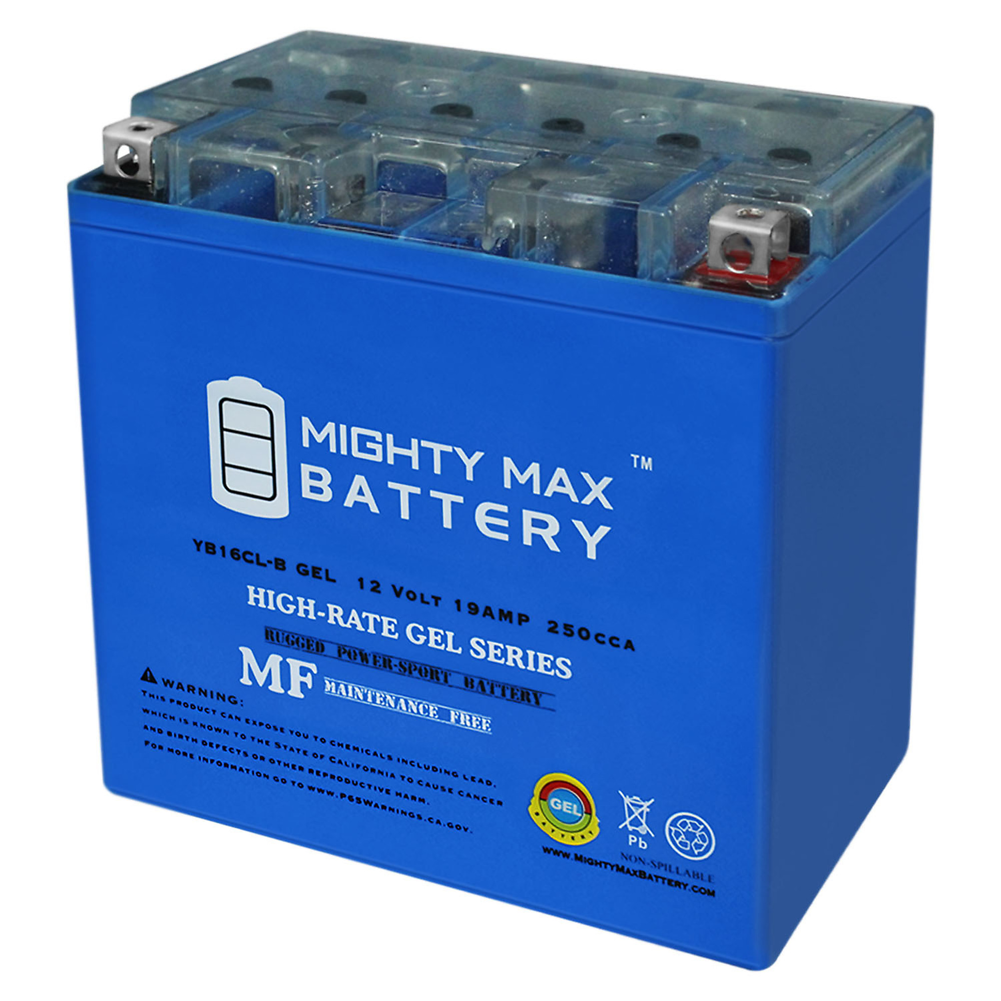 Mighty Max Battery 12V 19Ah GEL Motorcycle Battery — 250 CCA, Maintenance-Free, Rechargeable, Model# MAX3518706