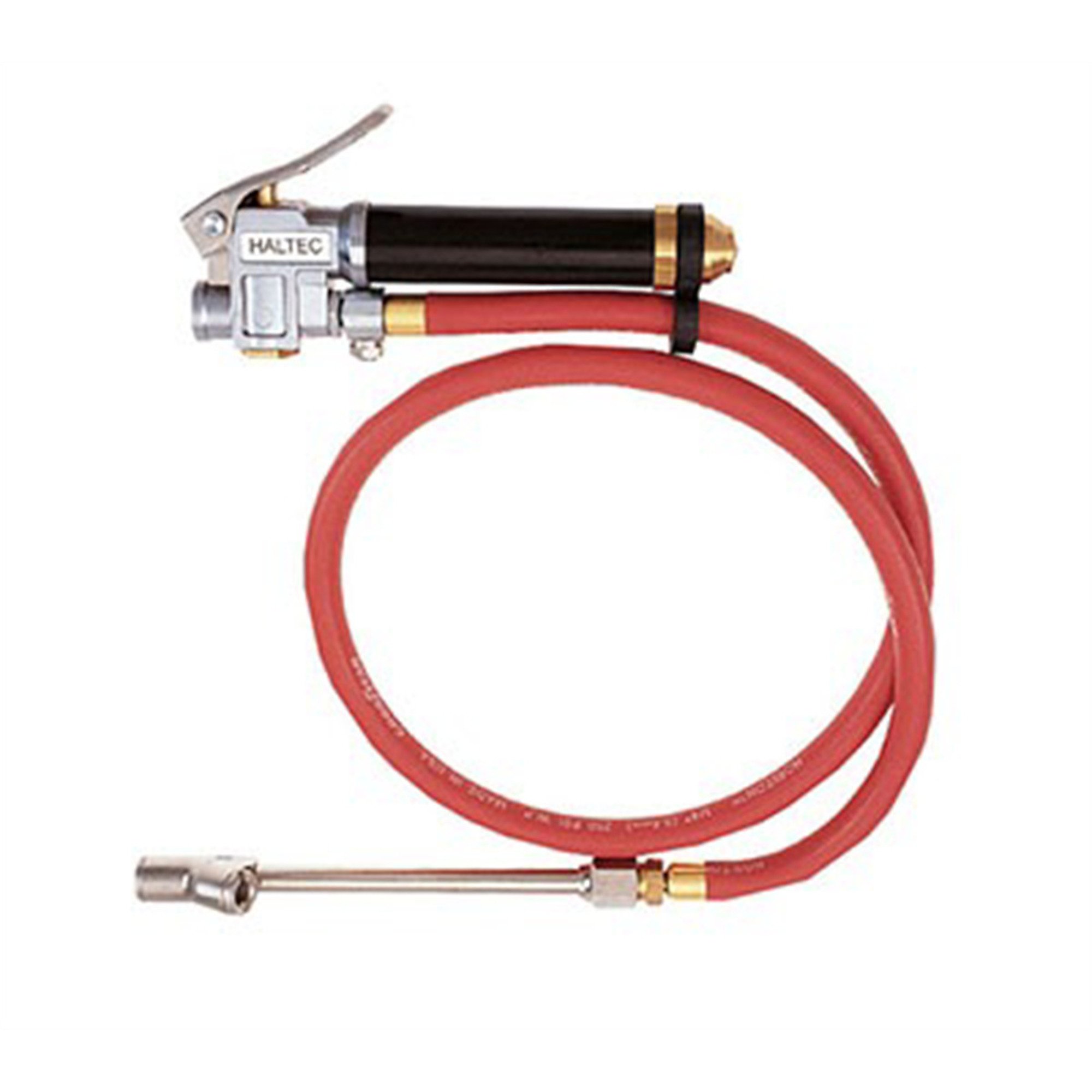 Haltec Inflator Gauge with Lock-On Chuck — 6ft., 10-120 PSI, Aluminum Body, Brass Calibration Bar, Model# HALI-405-6LOM