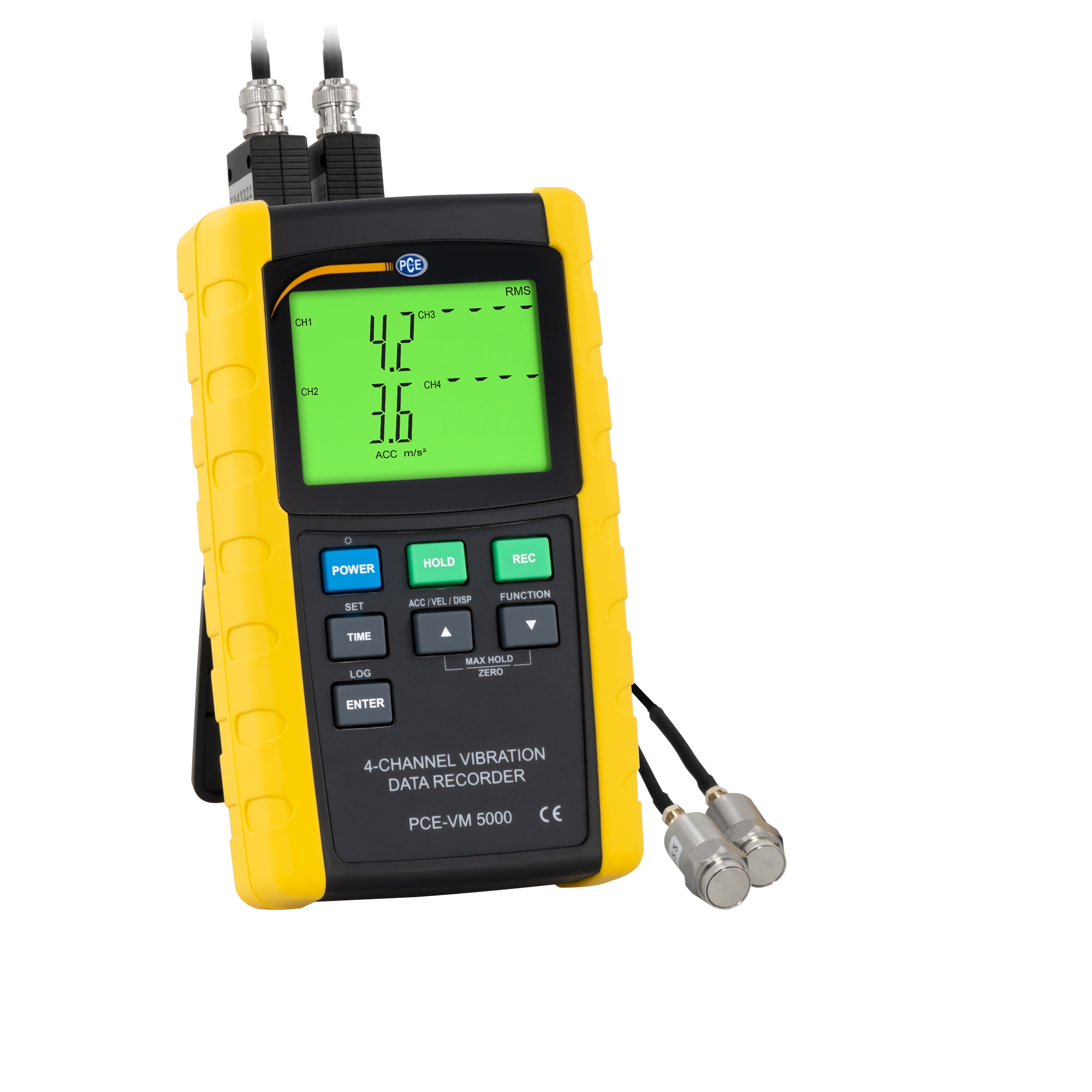 PCE Vibration Datalogger — 4-Channel, 10 Hz to 1 kHz Frequency Range, Includes 2 Probes, Model# PCE-VM 5000