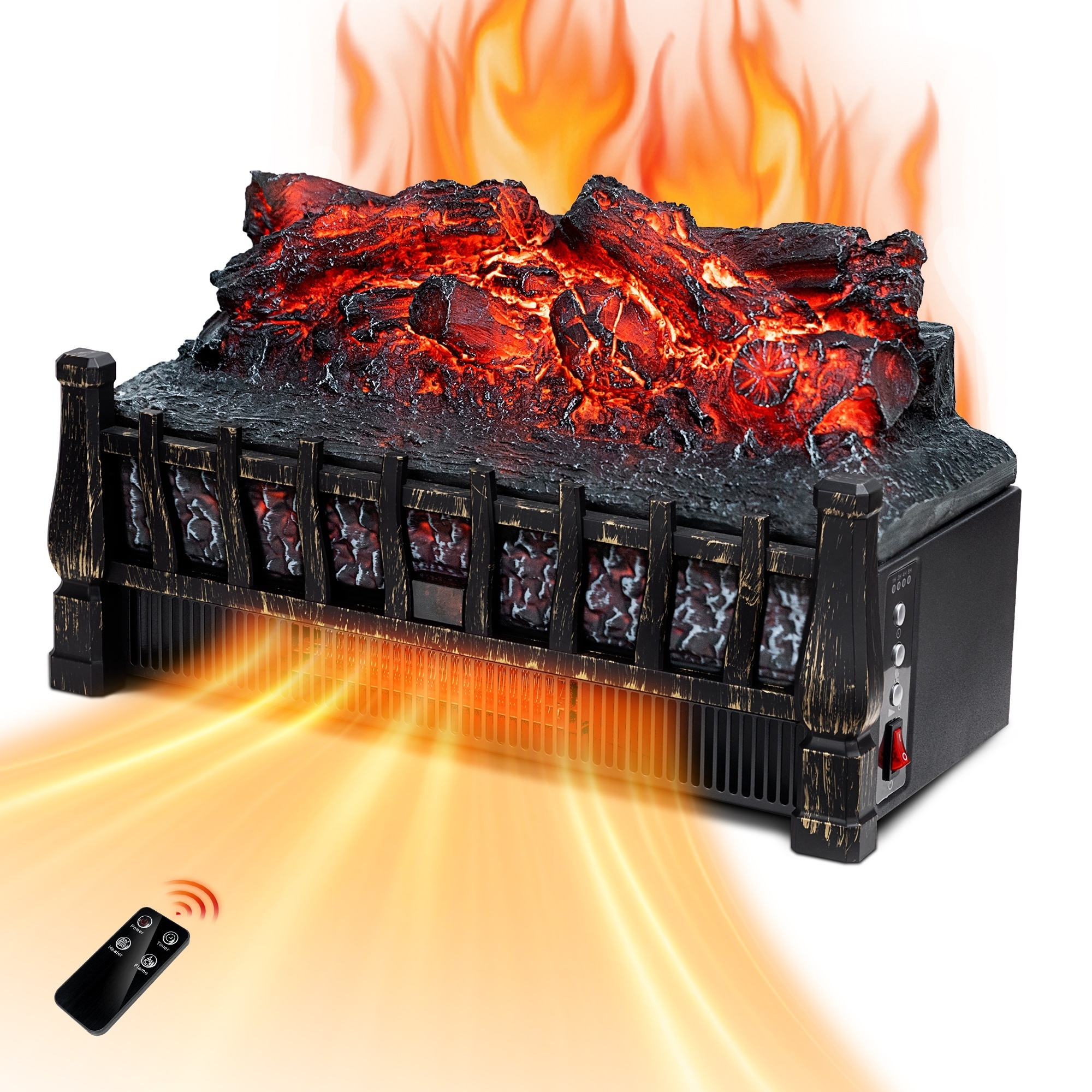EdenDirect Electric Fireplace Log Set Heater — 1500W, Realistic Flame Effect, Remote Control, 8H Timer, Adjustable Brightness, Model# NTEFP201R