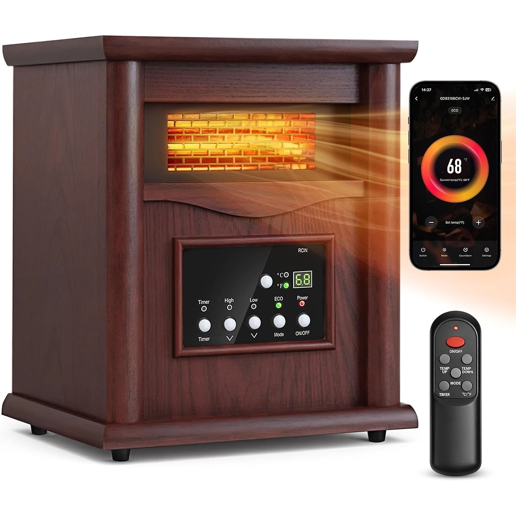 EdenDirect 1500W Electric Space Heater with 3 Modes, 12H Timer ...