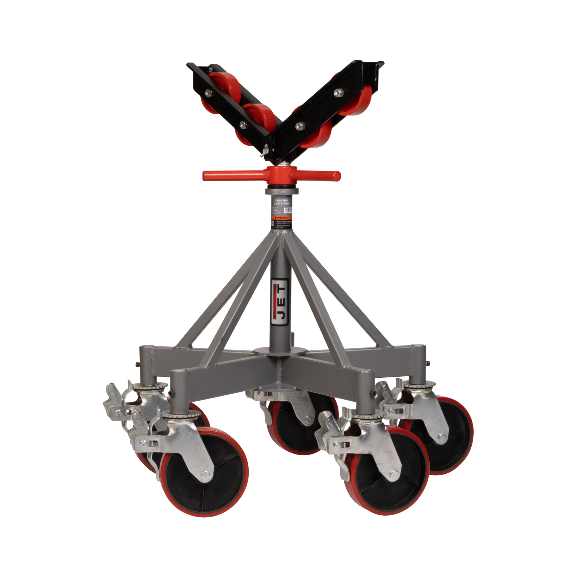 Jet Five-Leg Pipe Jack Stand with Casters and Steel Rollers — 2500-Lb. Capacity, Adjustable 34in. to 46in., Model# JPJ-5LG