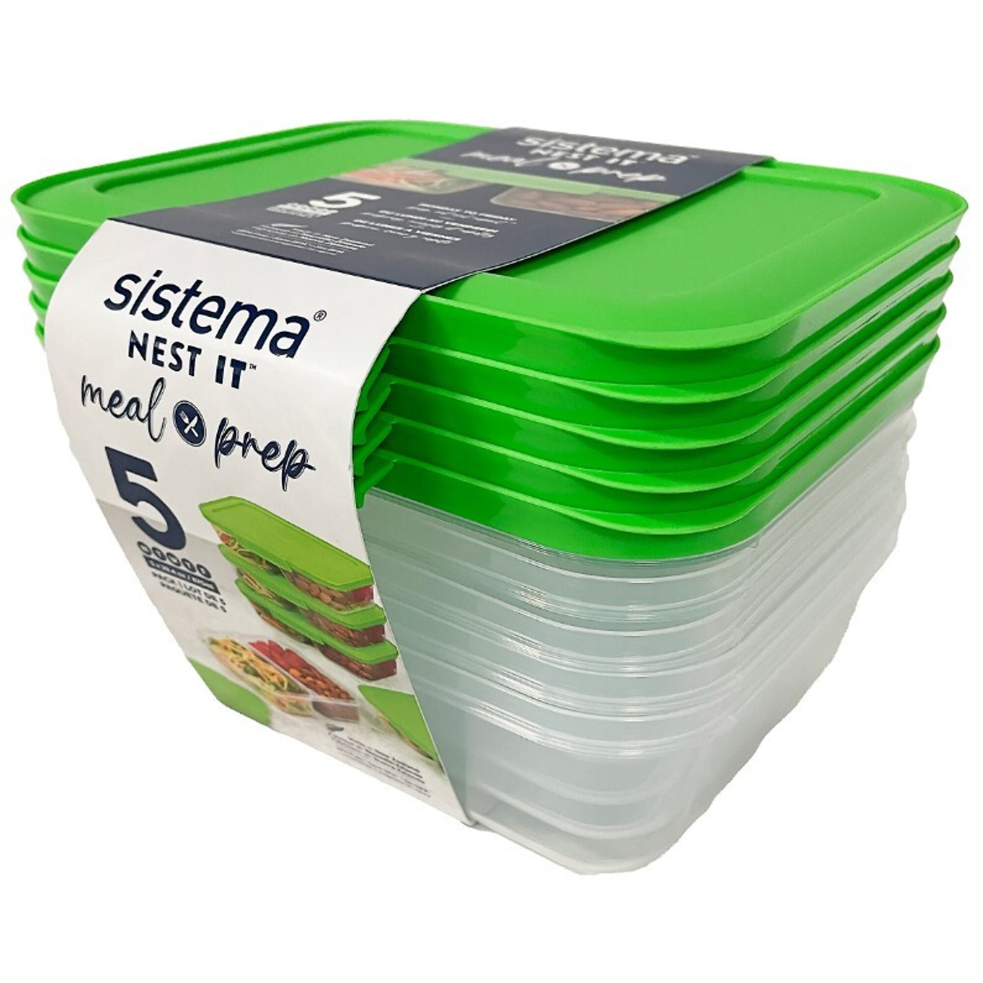 Sistema Five Piece Meal Prep Kit with Lids, Nesting, BPA Free, Food Safe, Dishwasher Safe, Microwave Safe, Freezer Safe