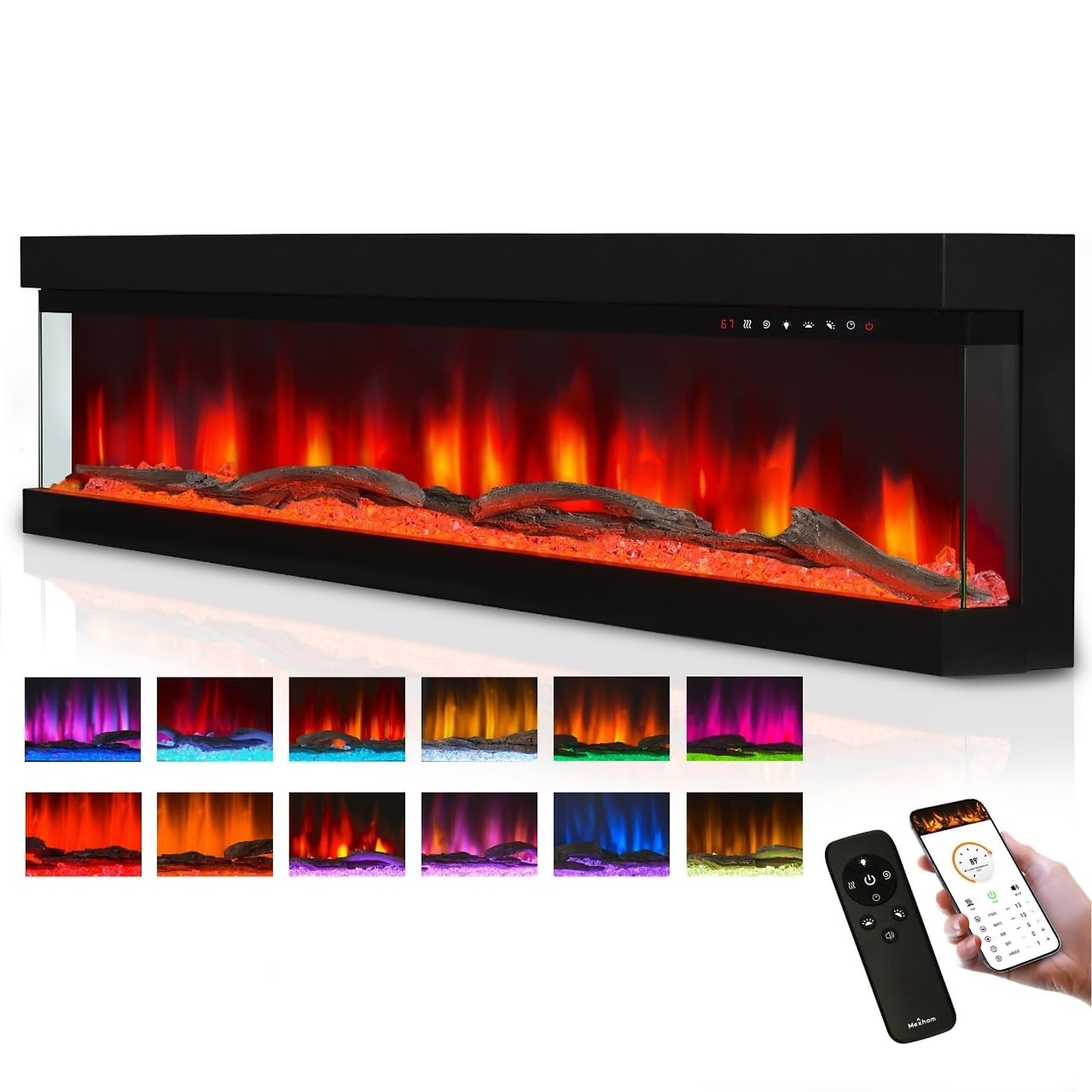 EdenDirect Freestanding Electric Fireplace Insert — 50in., 13 Flame Colors, Heater, Remote Control, Smart App, Black, Model# NTEBL-3M-50