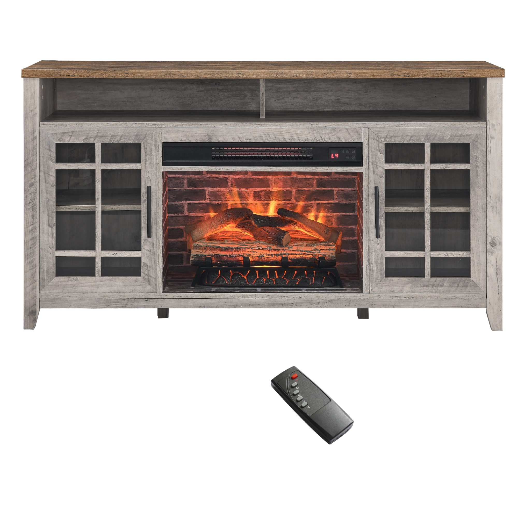 EdenDirect Freestanding Electric Fireplace with Mantel — 23in., 1500W, 5000 BTUs, Realistic Flame, Thermostat, 4 Brightness Levels, Remote Control, Timer, Model# NTEW1769132643