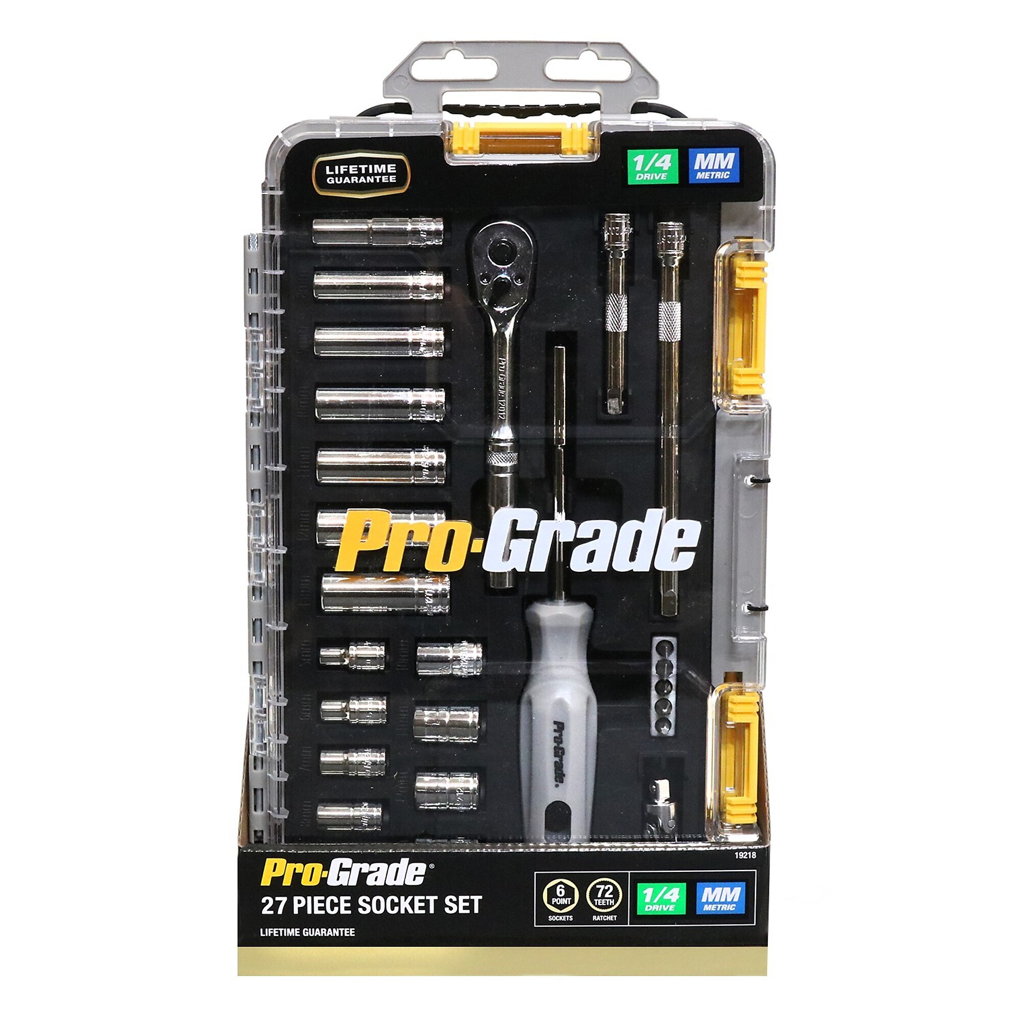 PRO GRADE, 27 pc. 1/4" Drive Metric Mechanics Tool Set with Clear Cover Case, Model # 19218