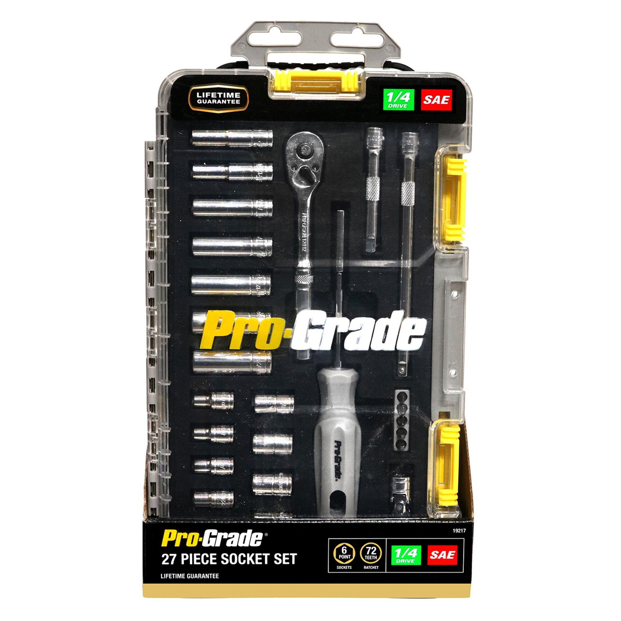 PRO GRADE, 27 pc. 1/4" Drive SAE Mechanics Tool Set with Clear Cover Case, Model # 19217