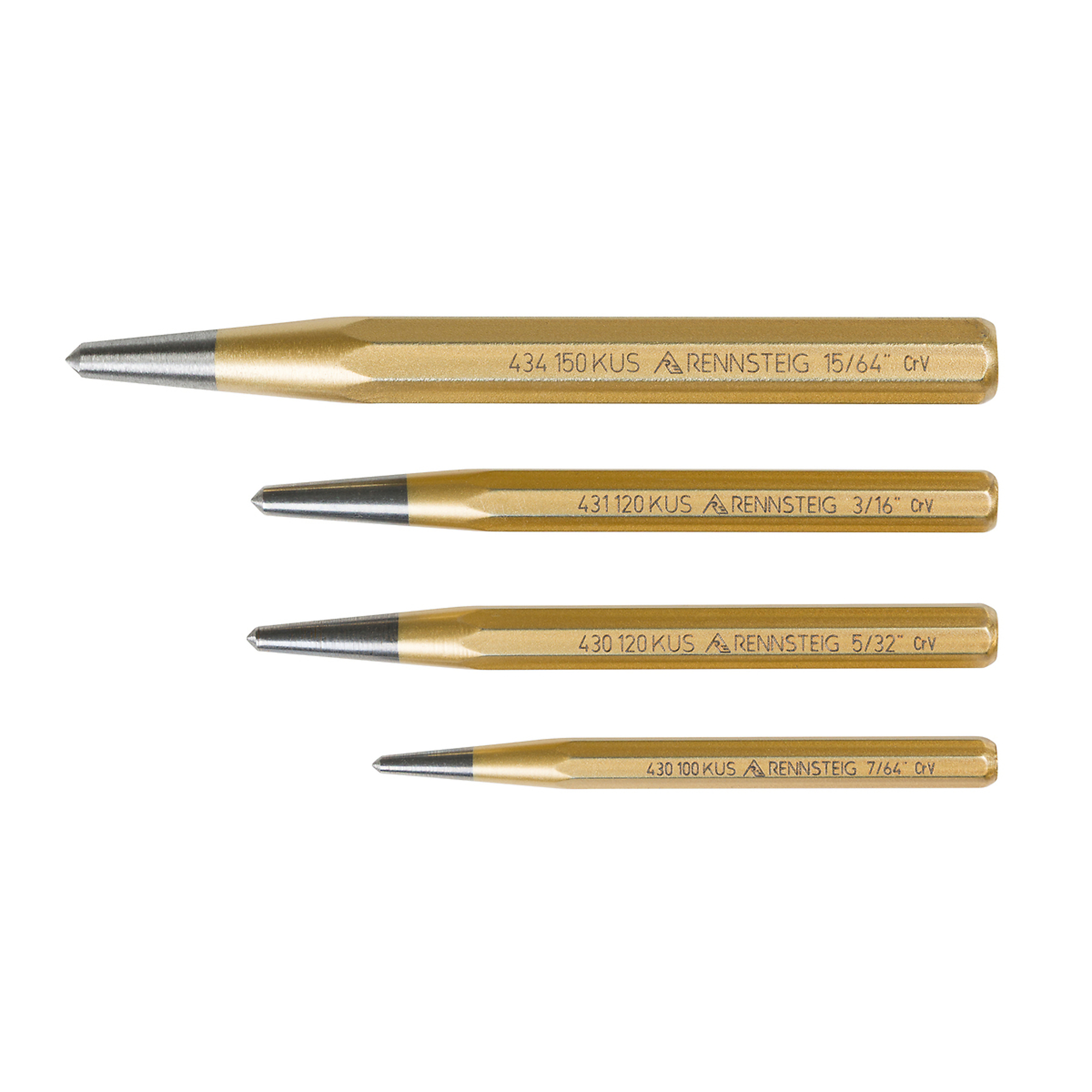 Knipex Rennsteig Center Punch Set — 4-Pc., Chrome Vanadium Steel, Octagonal Shape, Model# 9R 430 004