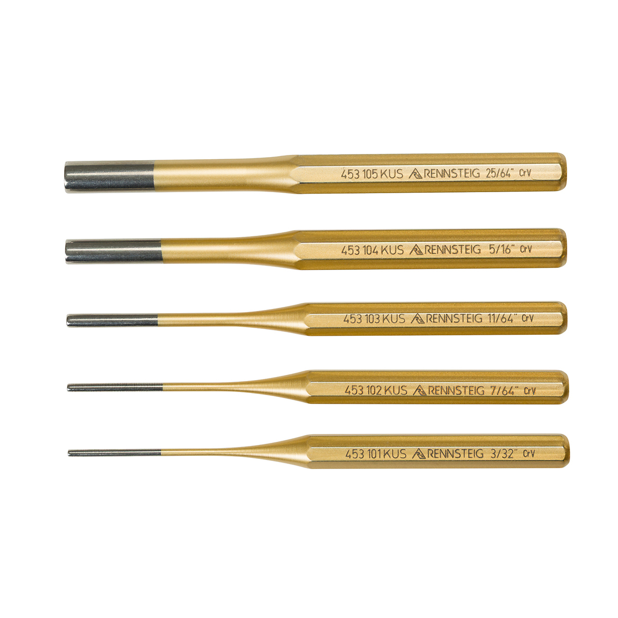 Knipex Rennsteig Pin Punch Set — 5-Piece, 6in. Length, Hardened Chrome Vanadium Steel, Model# 9R 450 005