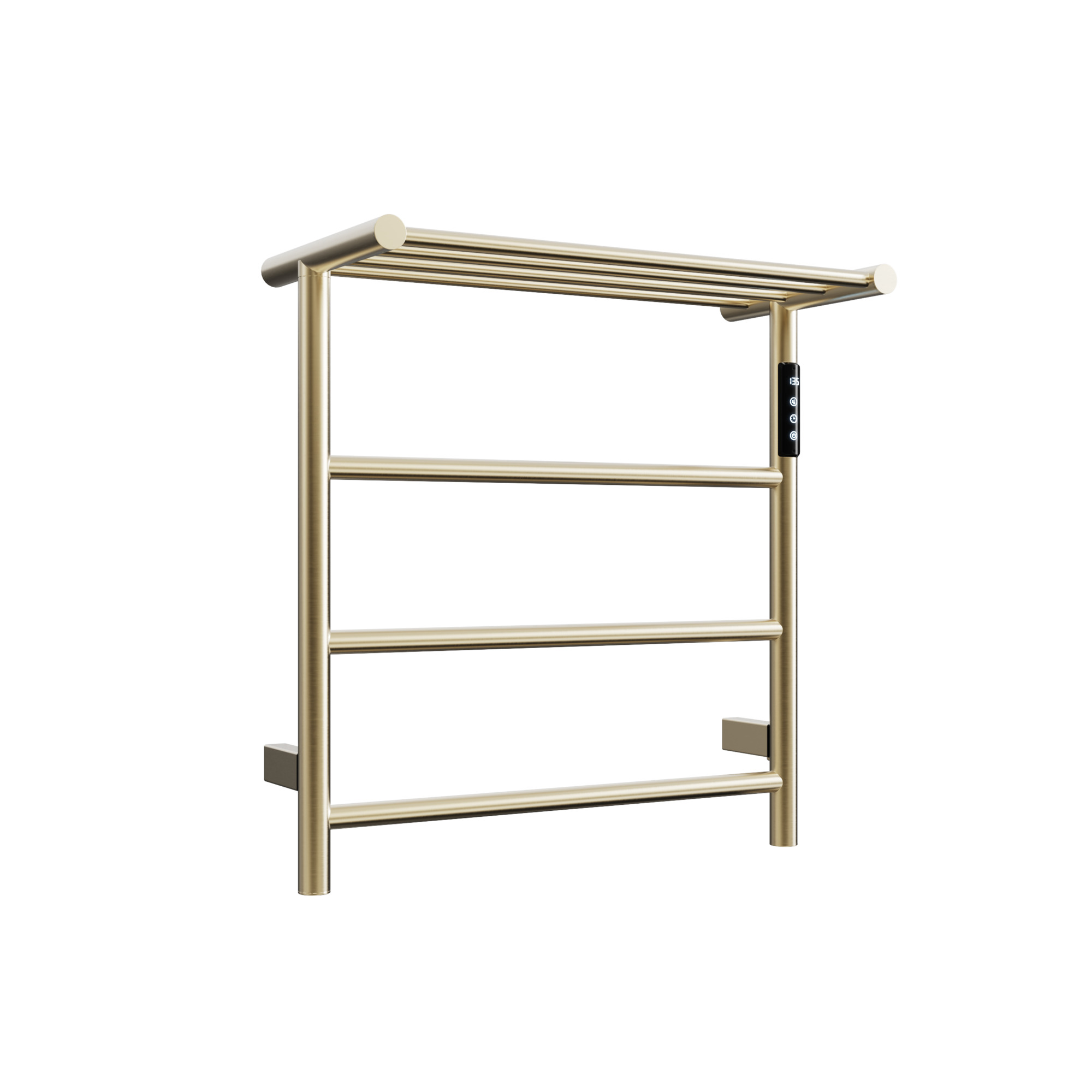 EdenDirect Wall-Mounted Electric Towel Warmer Rack — 3-Bars, Stainless Steel, Top Shelf, Black, Model# NTEEB02-BG-190922