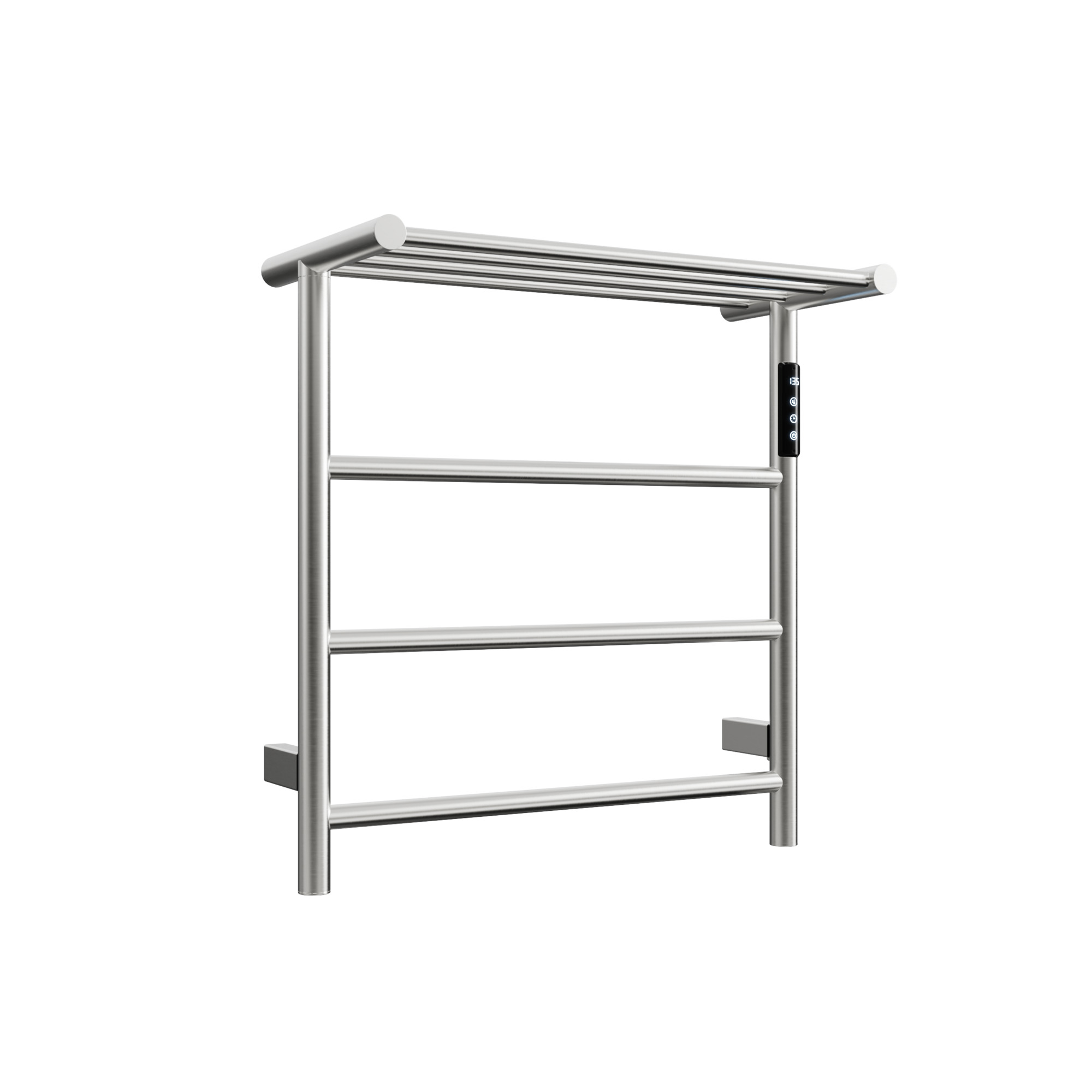 EdenDirect Wall-Mounted Electric Towel Warmer Rack — 3 Bars, Stainless Steel, Top Shelf, Silver, Model# NTEEB02-BR-190922