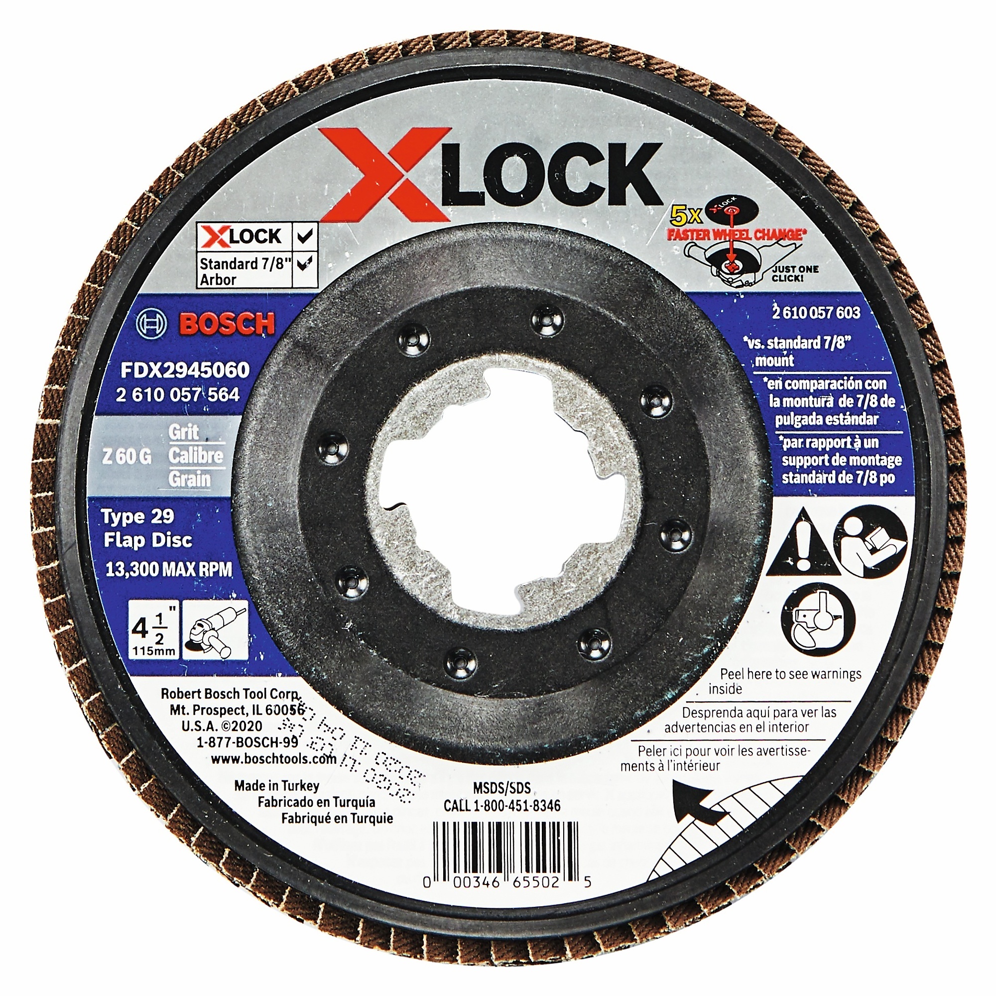 Bosch X-LOCK Arbor Type 29 Flap Disc — 4 1/2in., 60 Grit, Model# FDX2945060