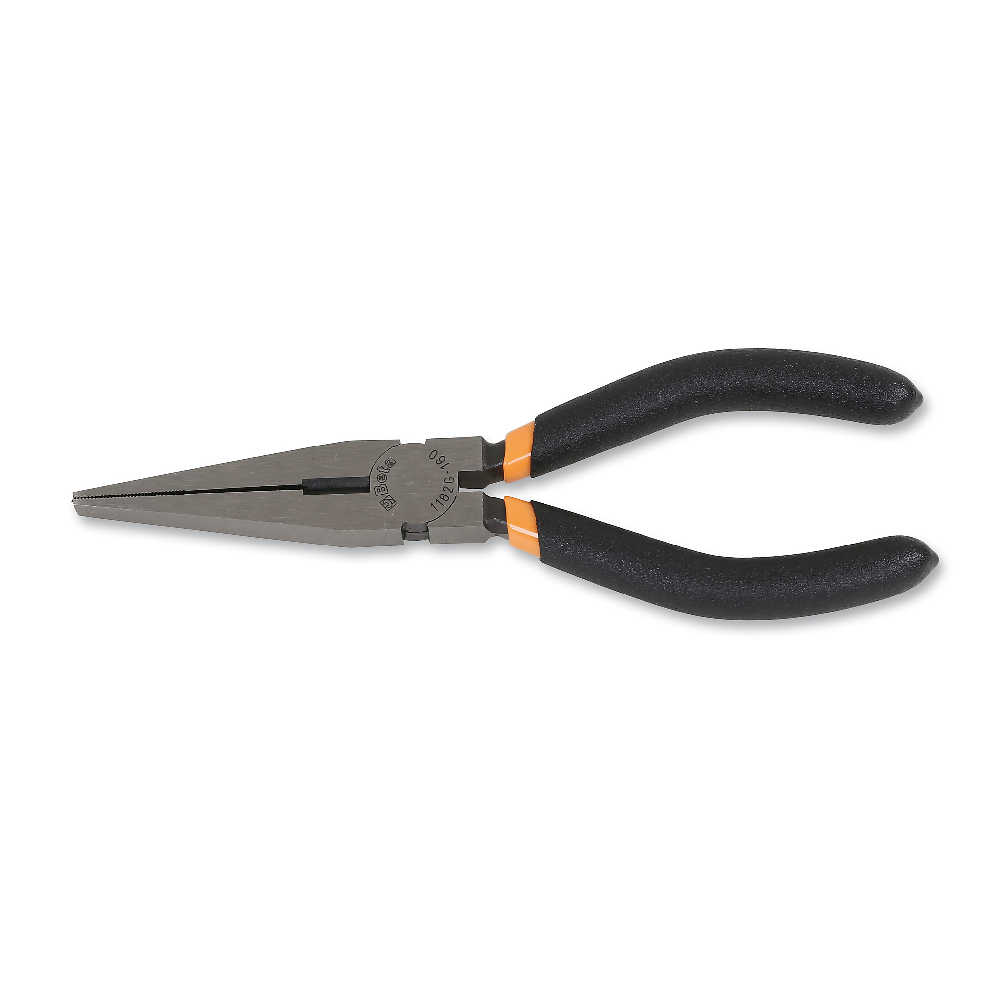 Beta Extra-Long Flat Knurled Needle Nose Pliers — 160mm, Slip-Proof PVC Coated Handles, Industrial Finish, Model# 1162G 160