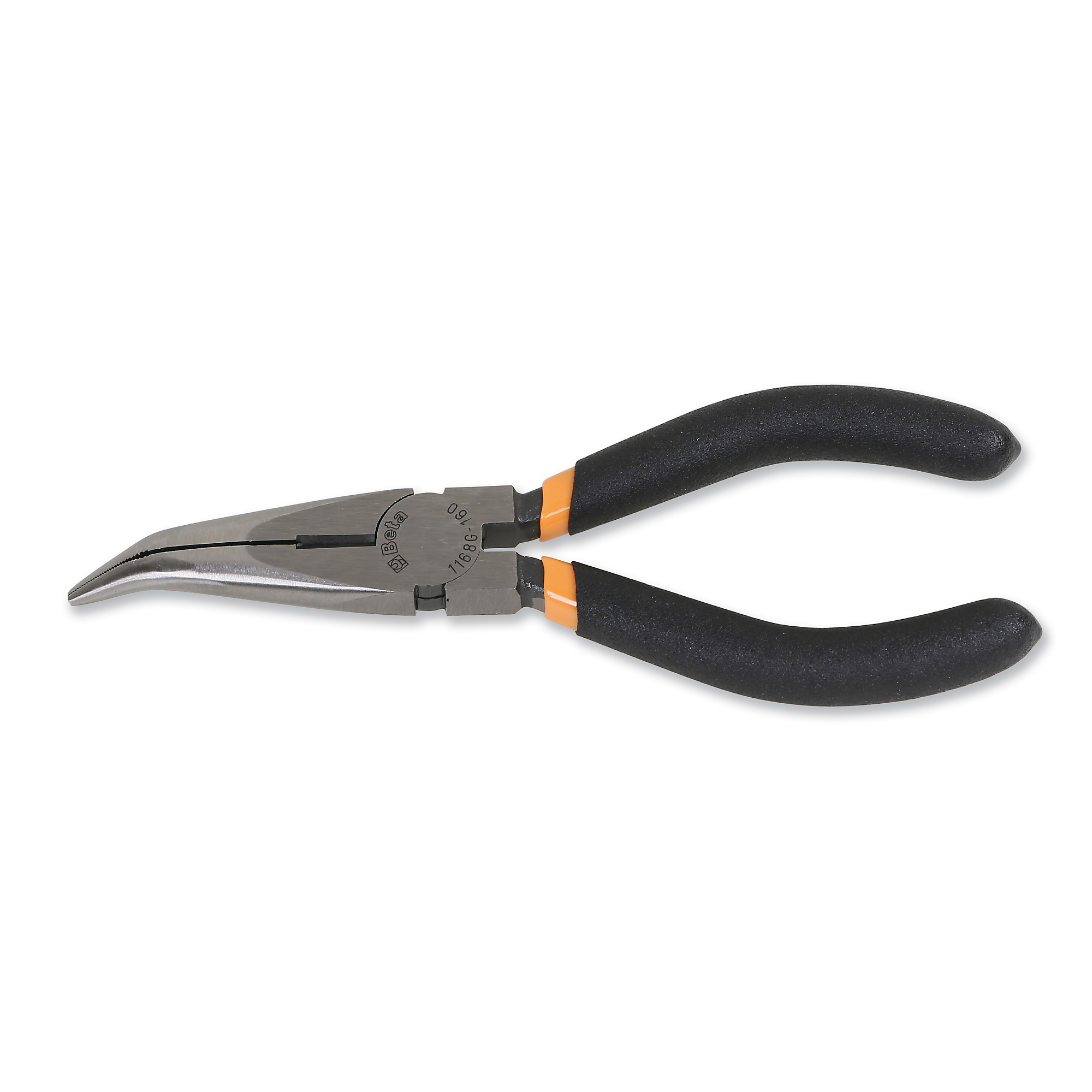 Beta Extra-Long Bent Needle Nose Pliers — 200mm Length, Slip-Proof PVC Handles, Model# 1168G 200
