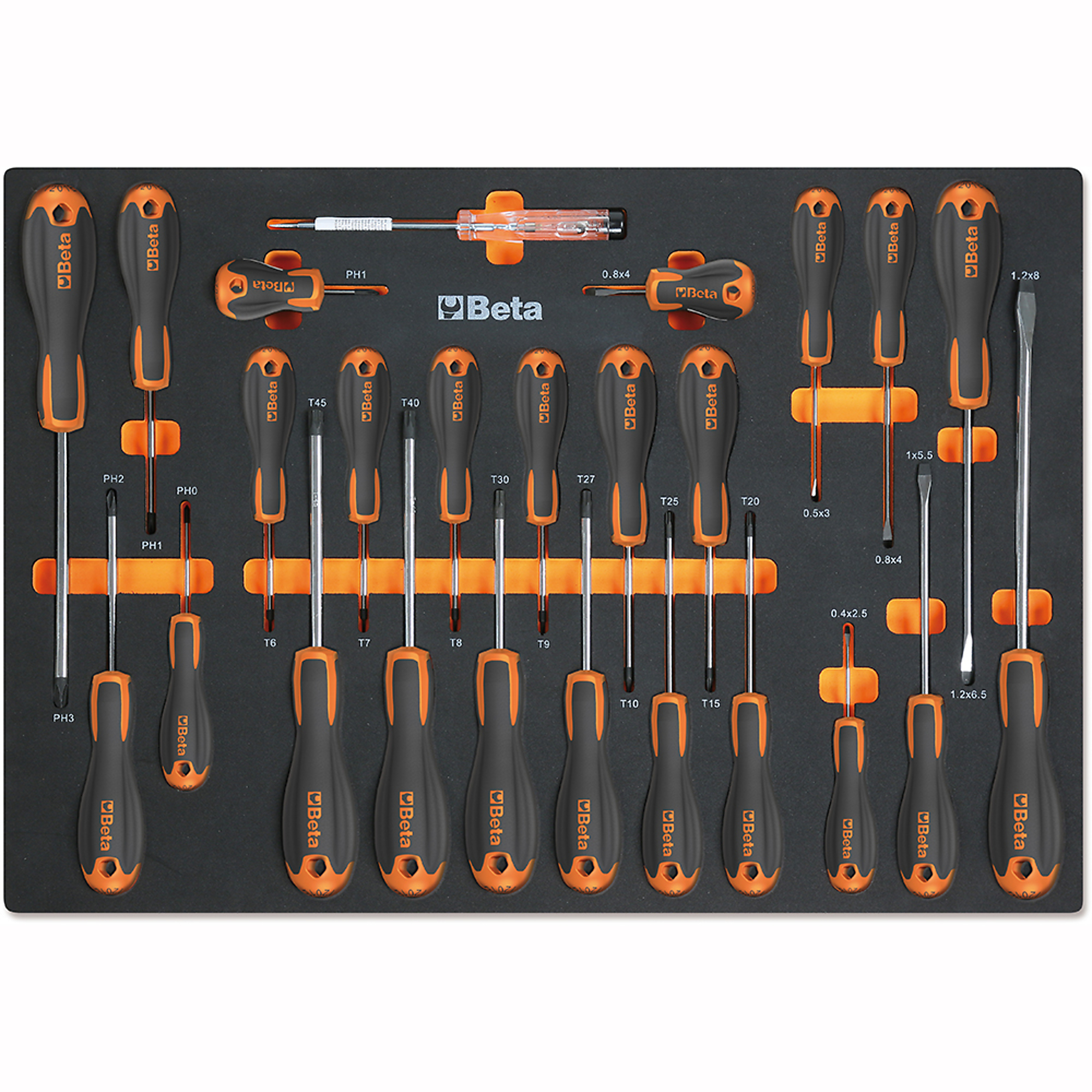 Beta Screwdriver and Torx Driver Set — 25-Piece, Slotted, Phillips, Torx, Soft Thermoformed Tray, Model# MM210