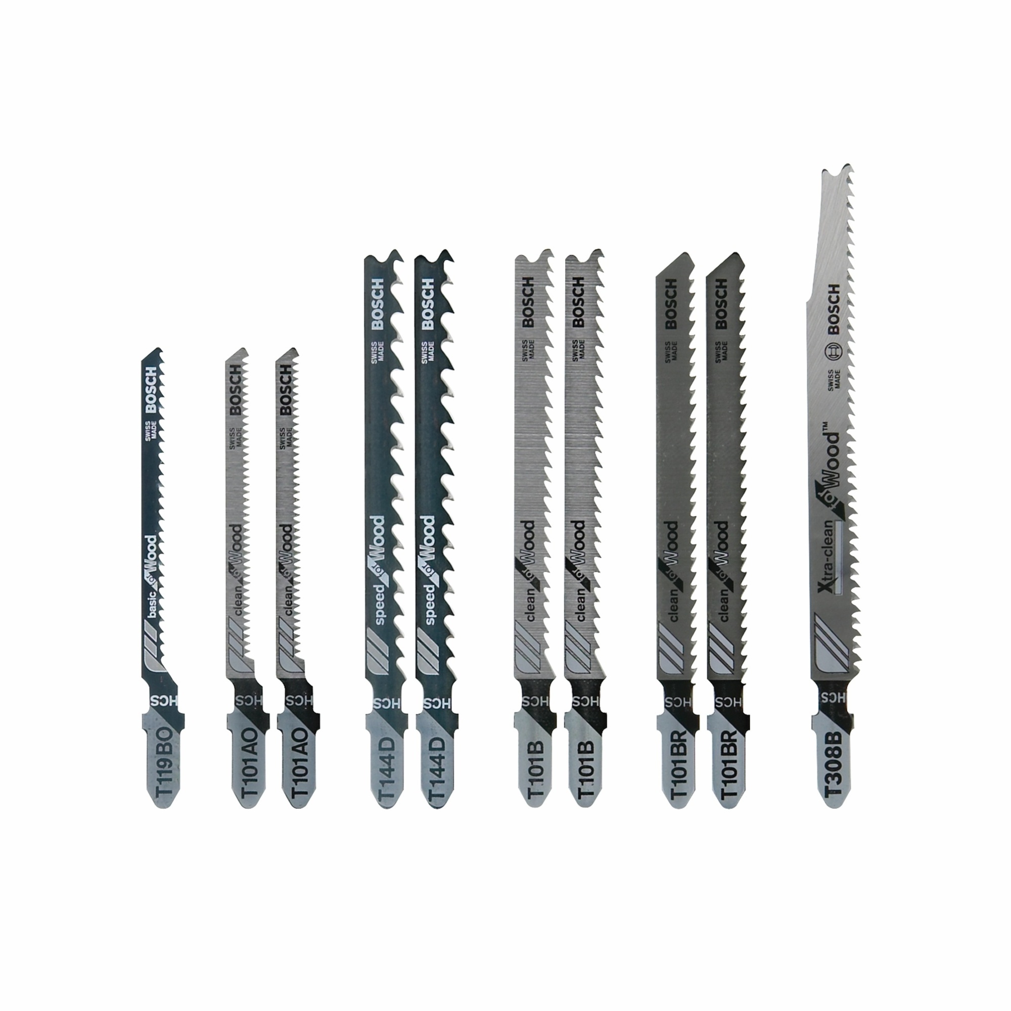 Bosch T-Shank Jig Saw Blade Set — 10-Piece, Extra-Clean Wood Cutting, Model# T10RC