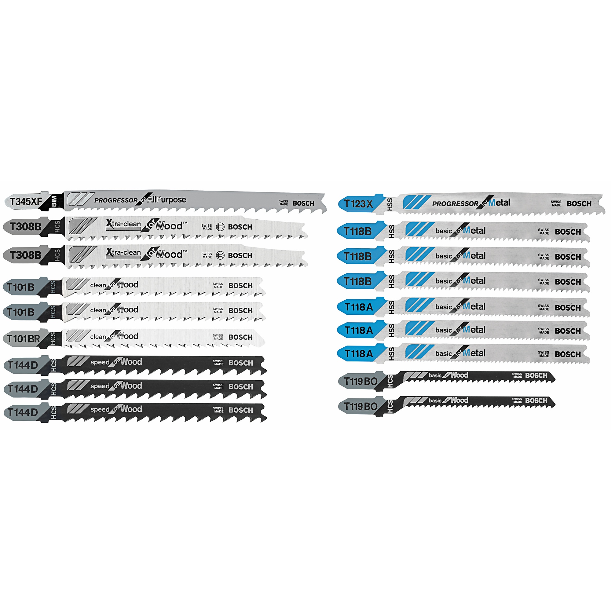 Bosch T-Shank Jig Saw Blade Set — 18-Piece, Wood and Metal Cutting, Model# T18C