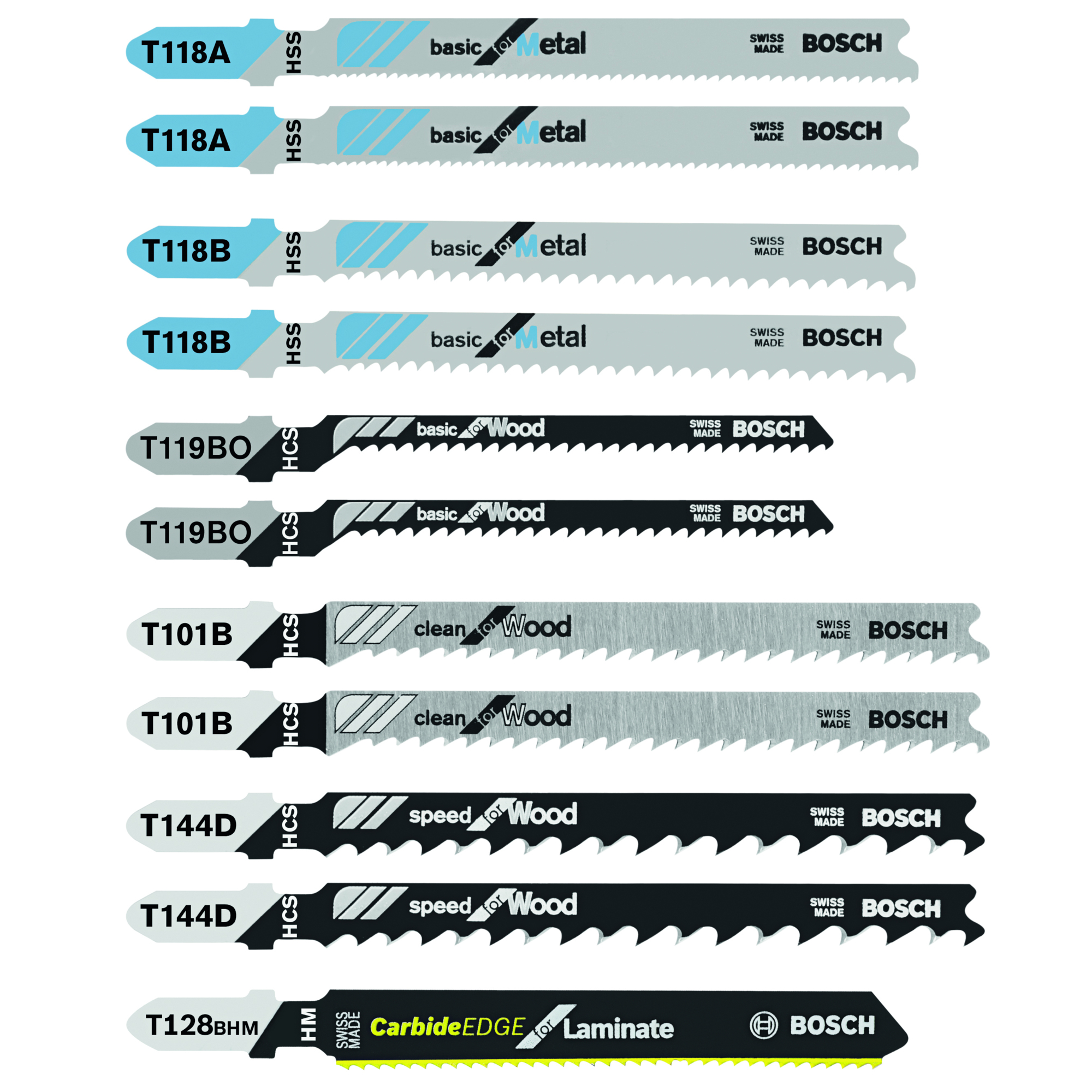 Bosch T-Shank Jig Saw Blade Set — 11-Piece, For Laminate/Wood/Metal, Model# T11C