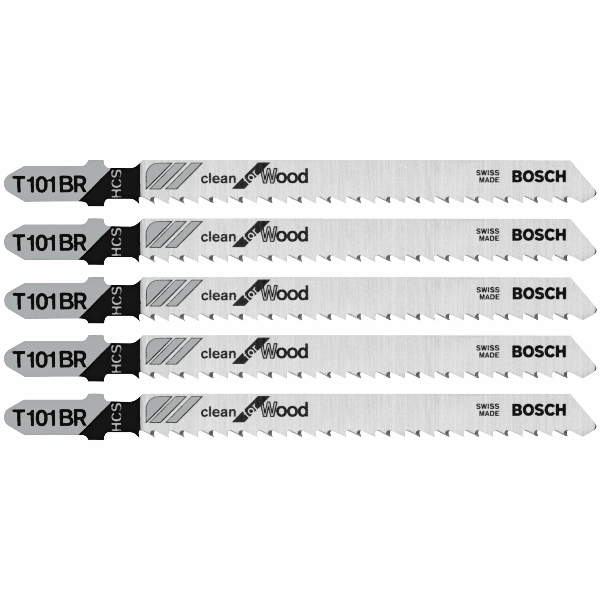 Bosch T-Shank Jig Saw Blades — 4in., 10 TPI, Reverse Pitch, Clean for Wood, 5 Pcs, Model# T101BR