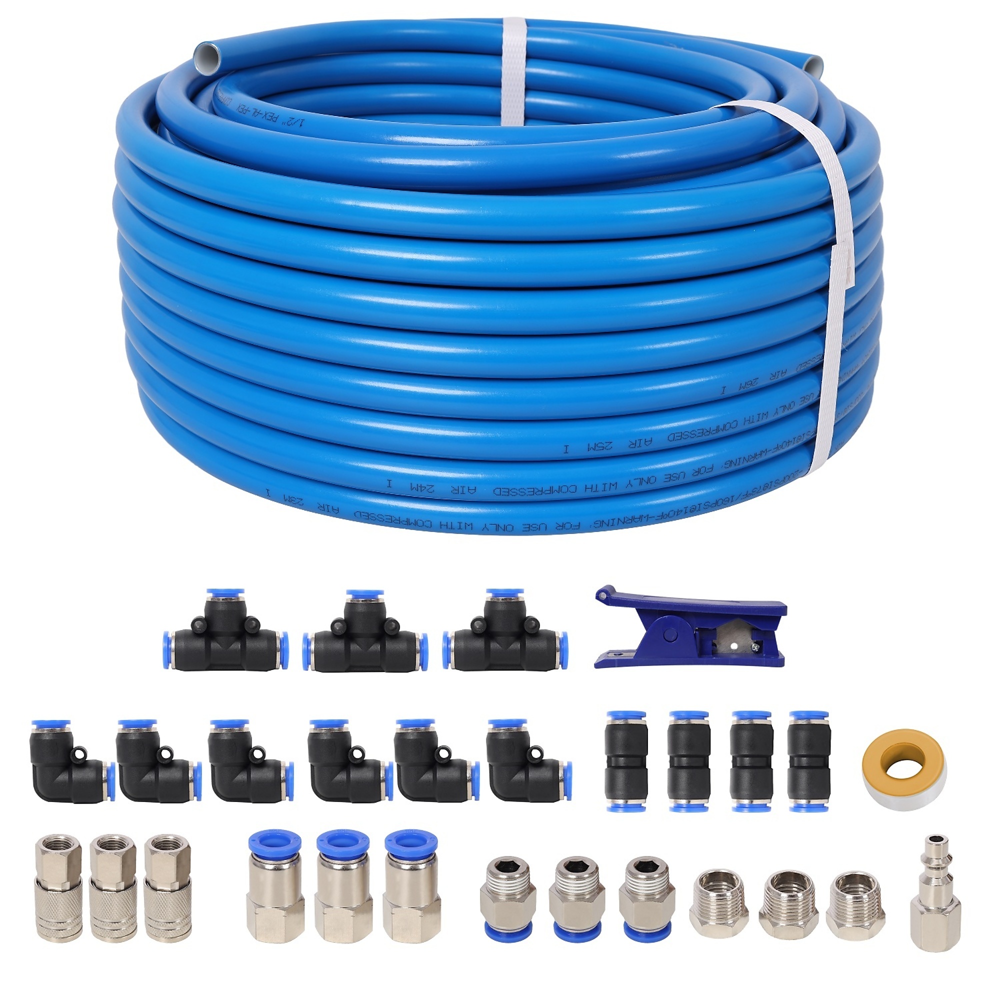 BlackTeck PU Air Tube Kit — 1/2in. OD x 60ft., Quick Connect Coupler and Plug, Model# N2-220516