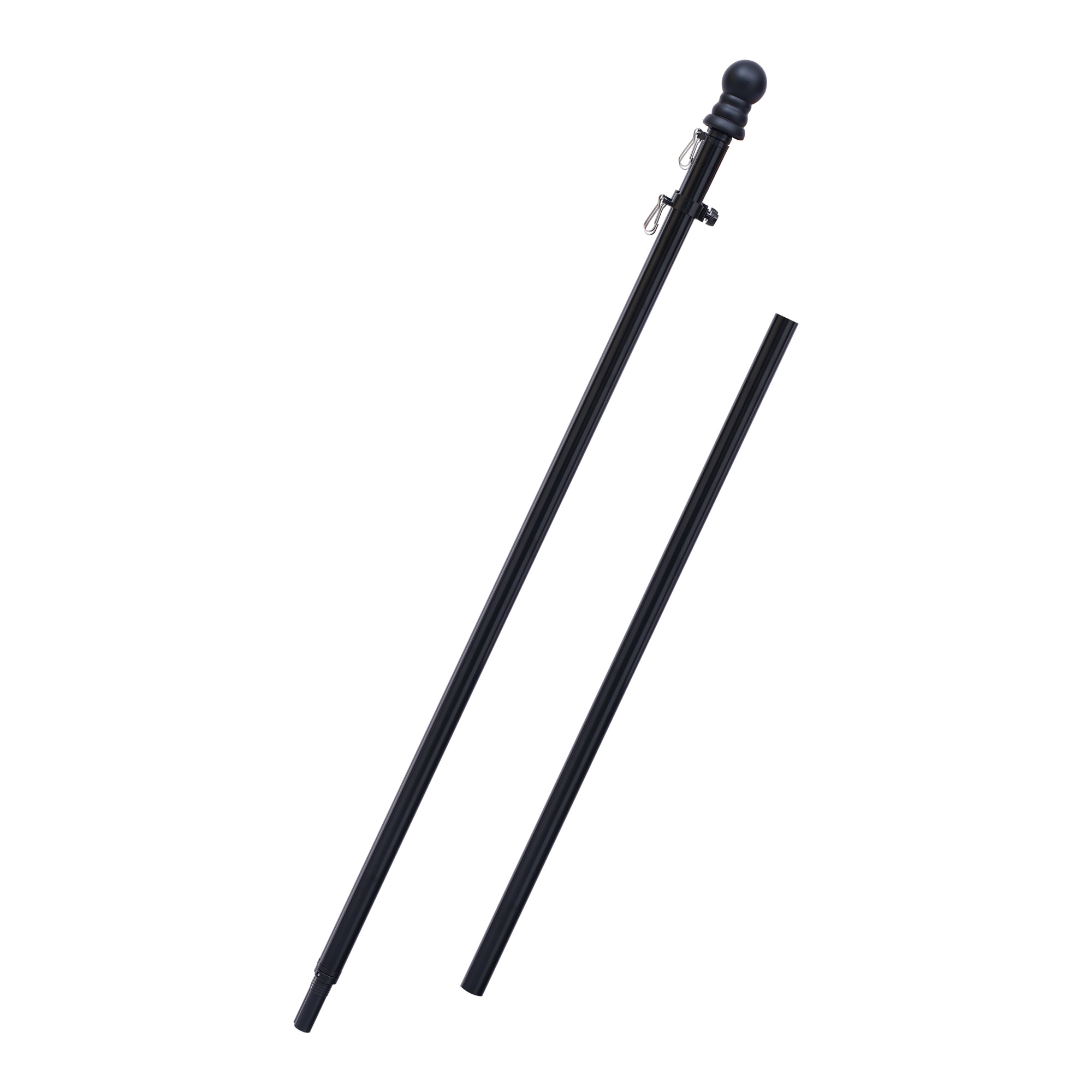 FlagStars 6FT Alum Black Pole 2-Sec | Anti-Wrap Spinning Rings w/Black Top | Model# FS-2S6FB-B