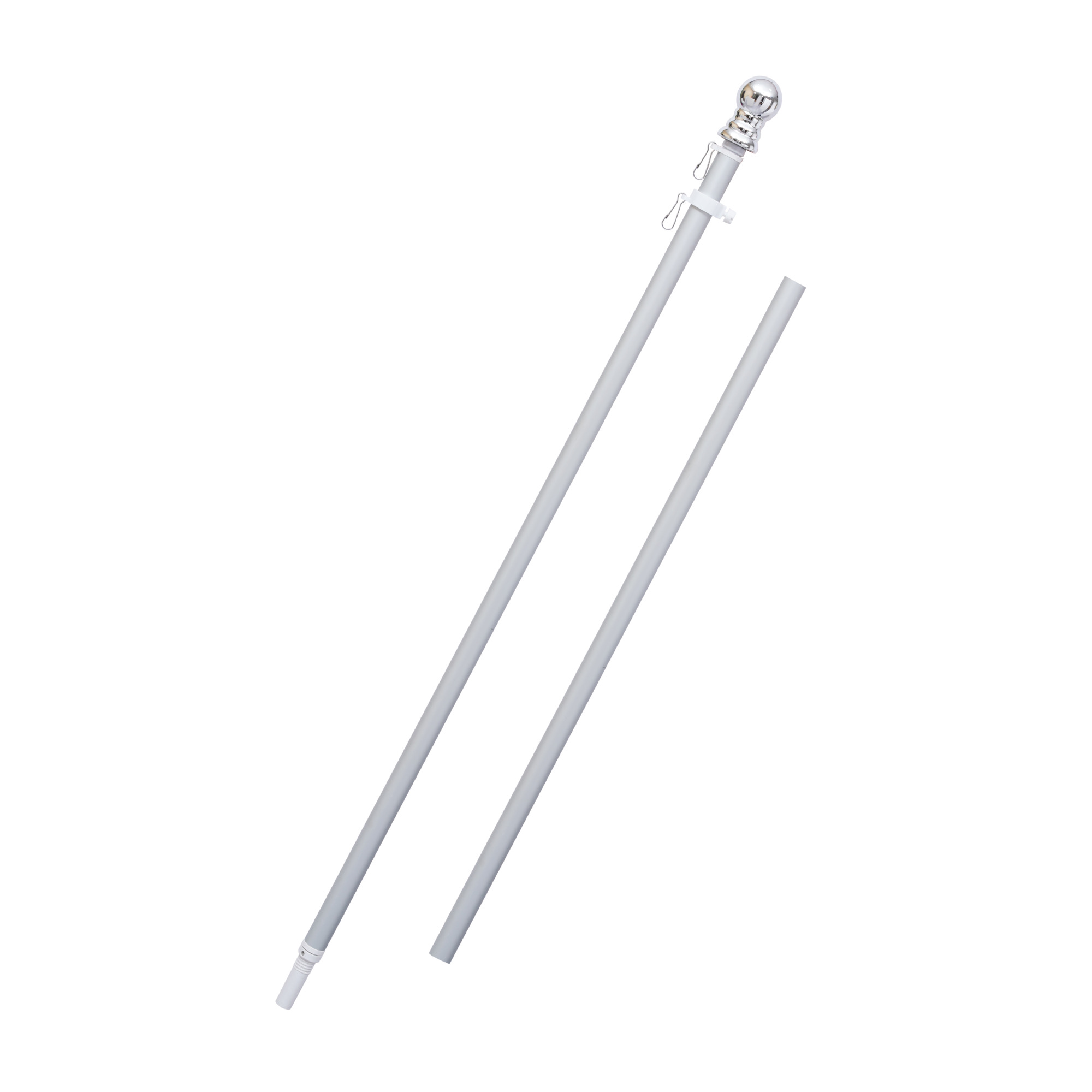 FlagStars 6FT Alum Silver Pole 2-Sec | Anti-Wrap Spinning Rings w/Silver Top | Model# FS-2S6FS-S