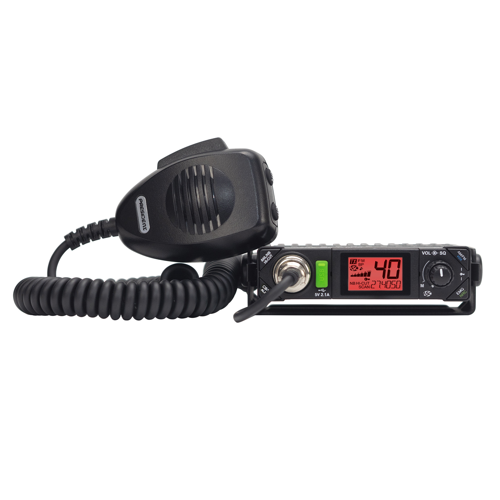 President Bill III FCC 40-Channel CB Radio — 12-Volt, AM/FM, Weatherband, Ultracompact, P-Channels, Model# TXUS201-1