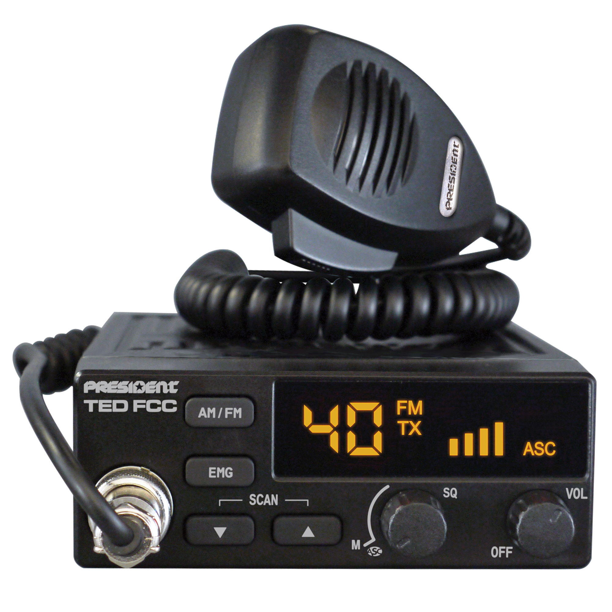 President Ted FCC 40-Channel 12-Volt AM/FM CB Radio — LED Display, Time Out Timer, 2 Emergency Channels, Model# TXUS004