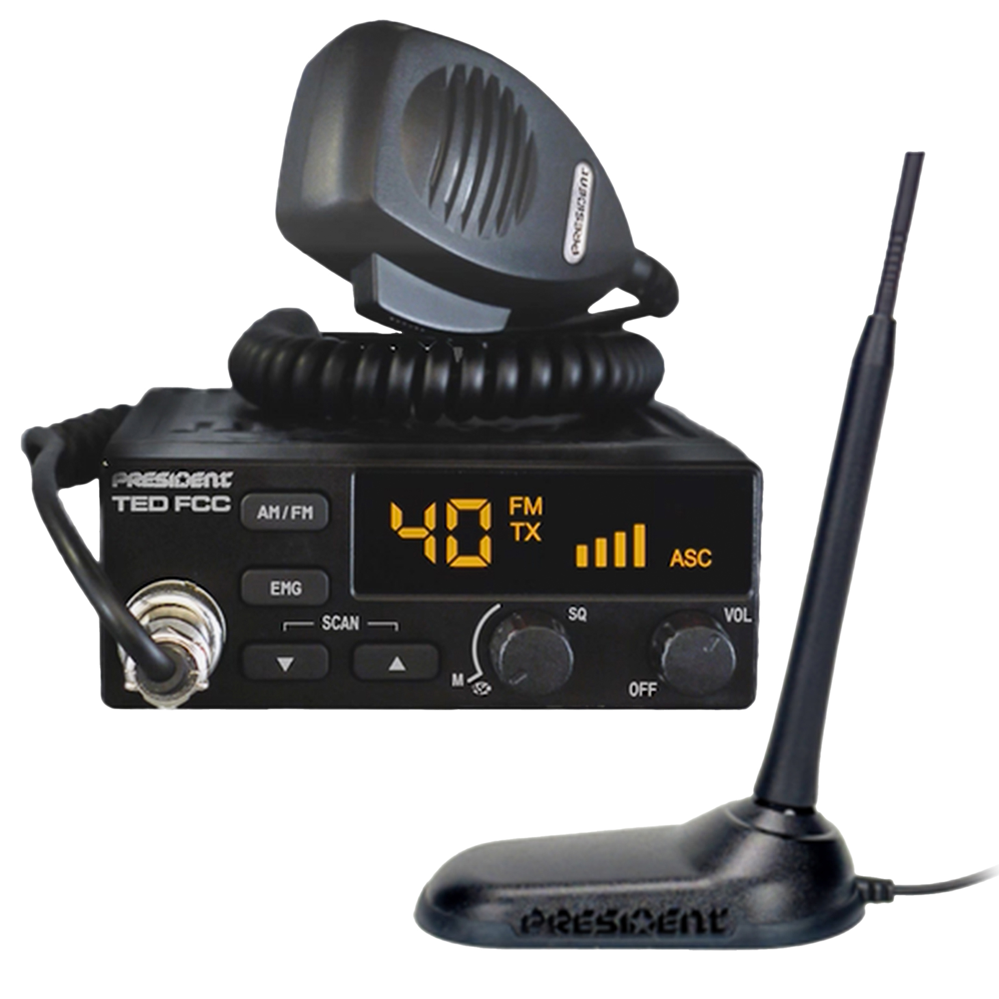 President CB Radio Starter Kit — 40-Channel, 12V AM/FM, Magnet-Mount Antenna, Model# KIT CB STARTER