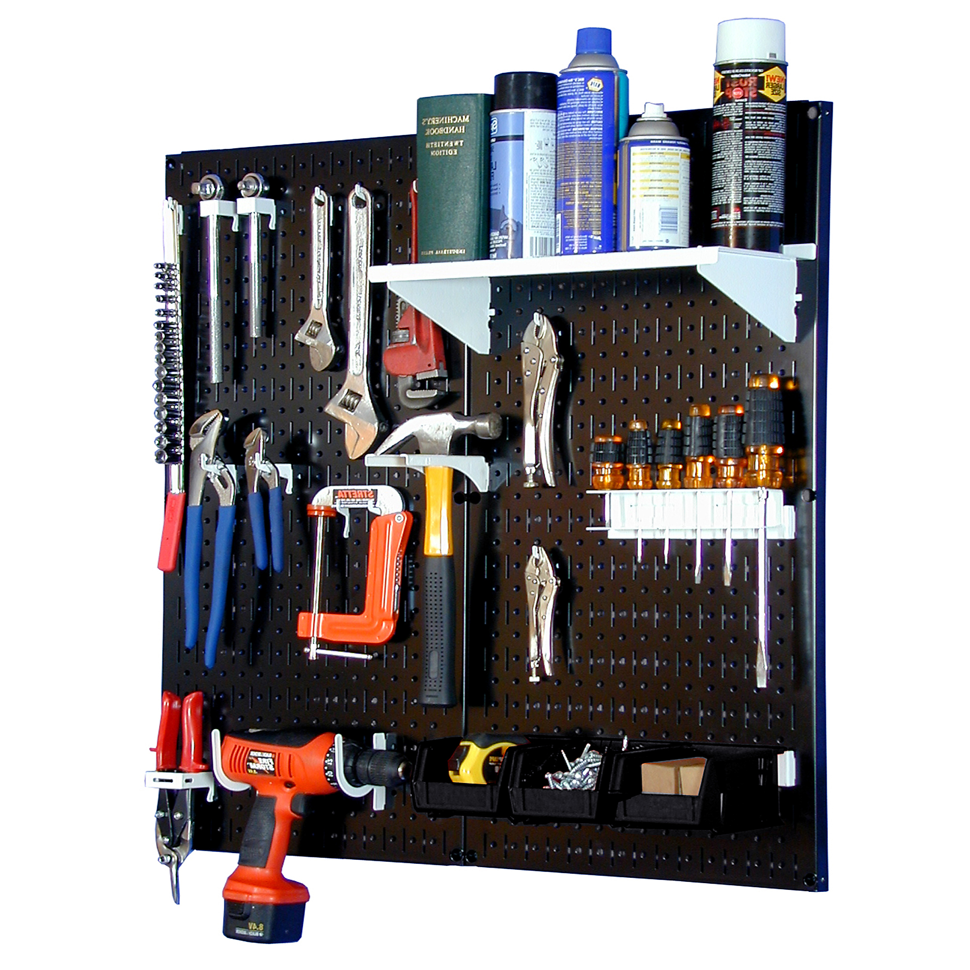 Wall Control Industrial Metal Pegboard Utility Tool Organizer Storage Kit — Black Pegboard, White Accessories, Model# 35IWGL-200-BW